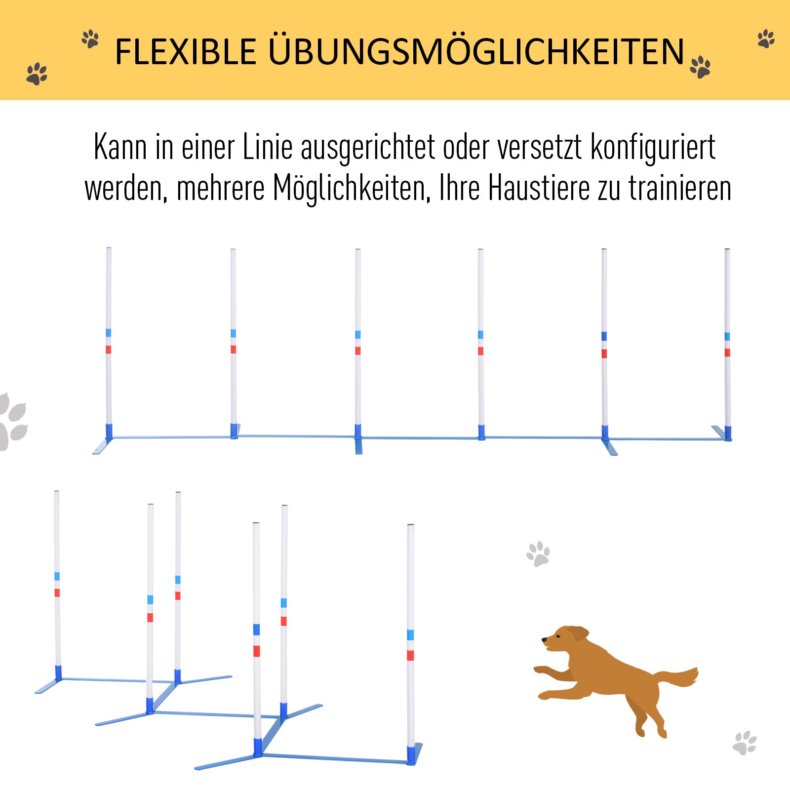 PawHut Agility Set Hunde 6-teiliges Agility-Ausrüstung für Hundetraining klappbar Steckhürdenset mit 6 Slalomstangen Tragetasche Trainingszubehör Koordinationstraining Agilityset für Spiele Training