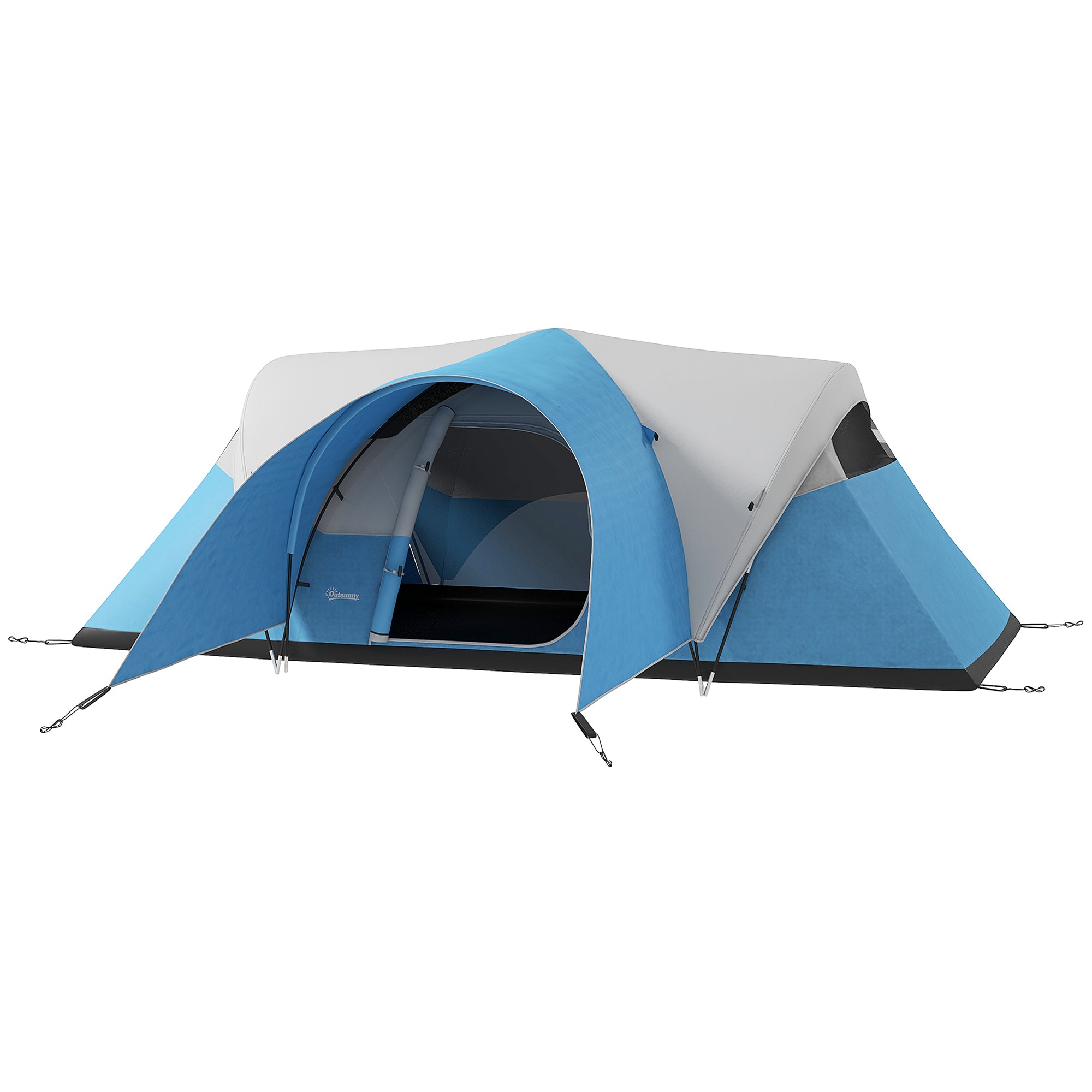 Outsunny Campingzelt für 5-6 Pers., Familienzelt, wasserdicht, mit Vorzelt, 550L x 300B x 198Hcm, Blau
