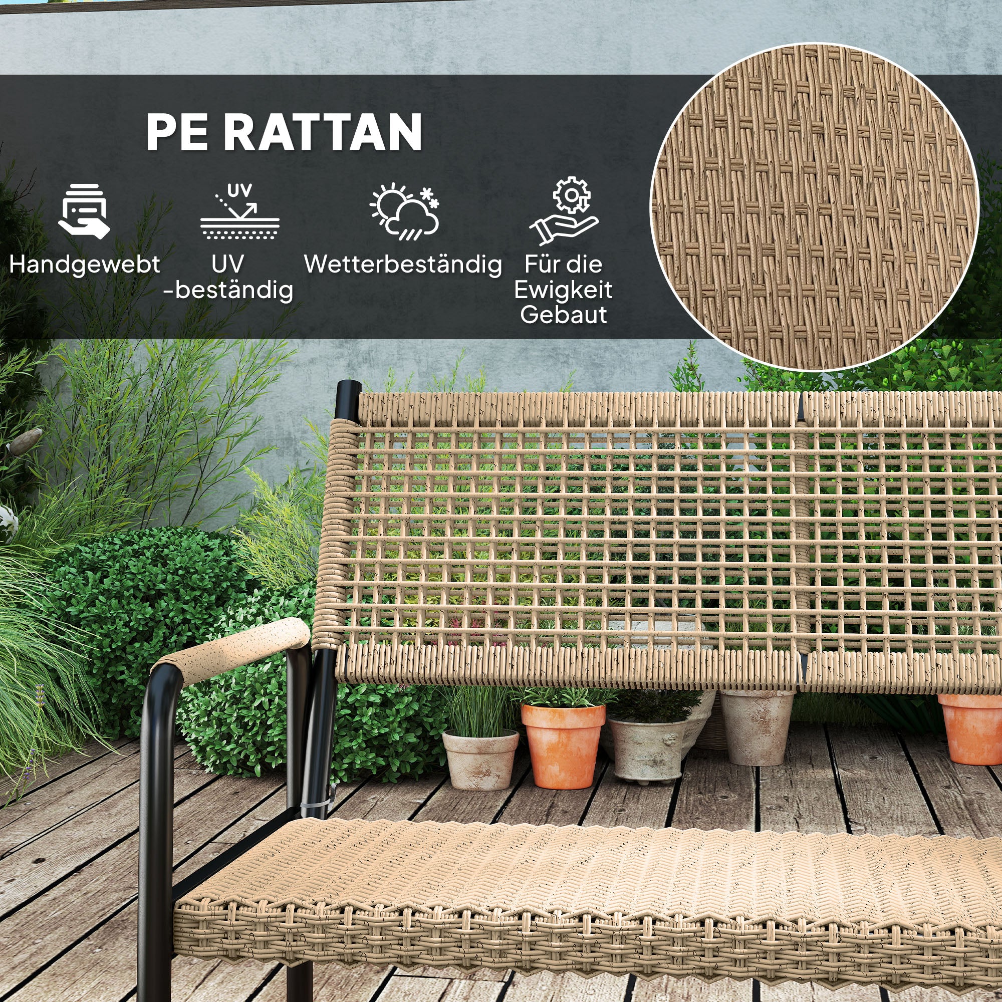 Outsunny Gartenmöbel Set aus Polyrattan Lounge-Set mit 2er Sofa Sessel Glastisch Kissen für 4 Personen Dunkelgrau+Gelb