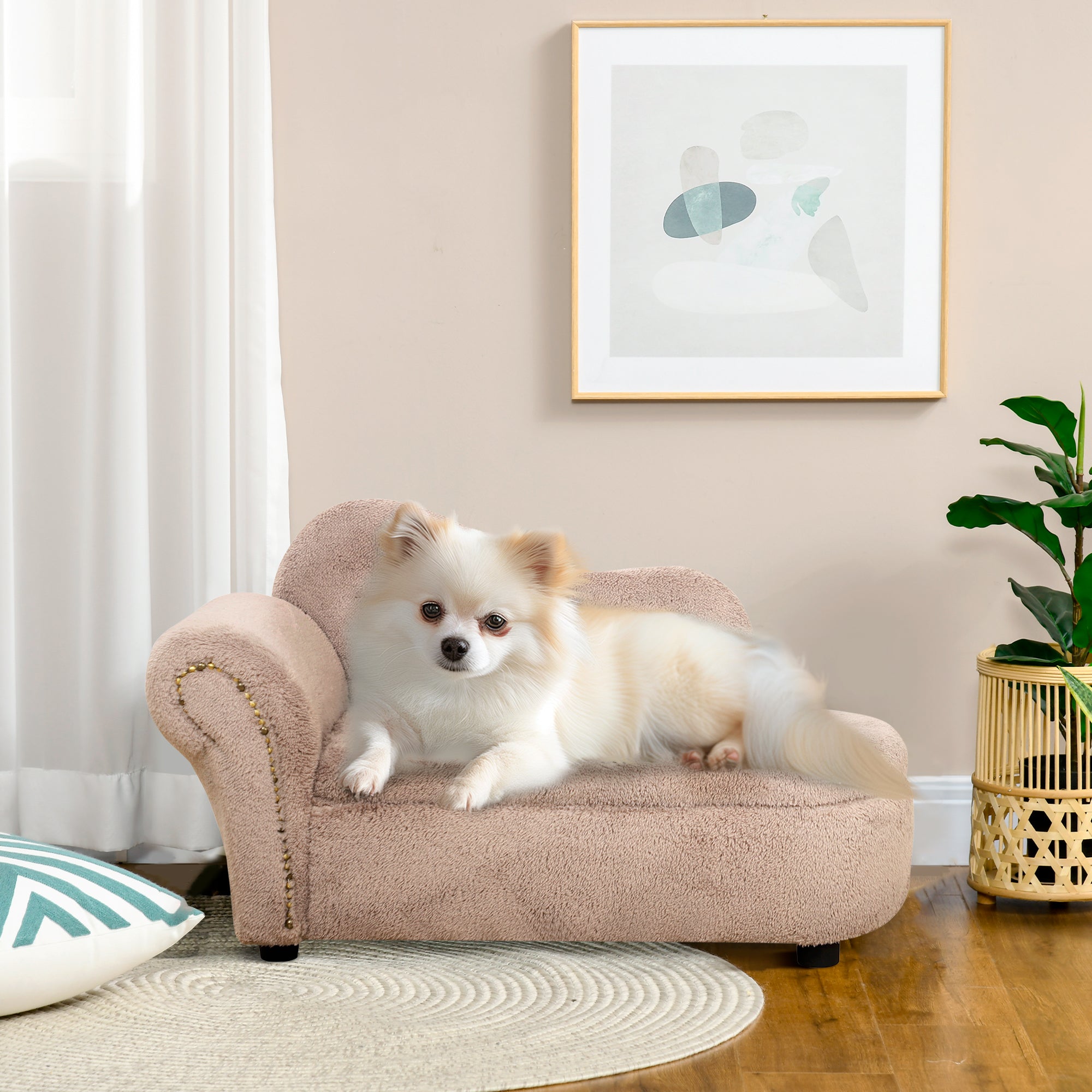 PawHut Haustiersofa mit Stauraum, robustem Bezug – Beige, 80×40×46 cm