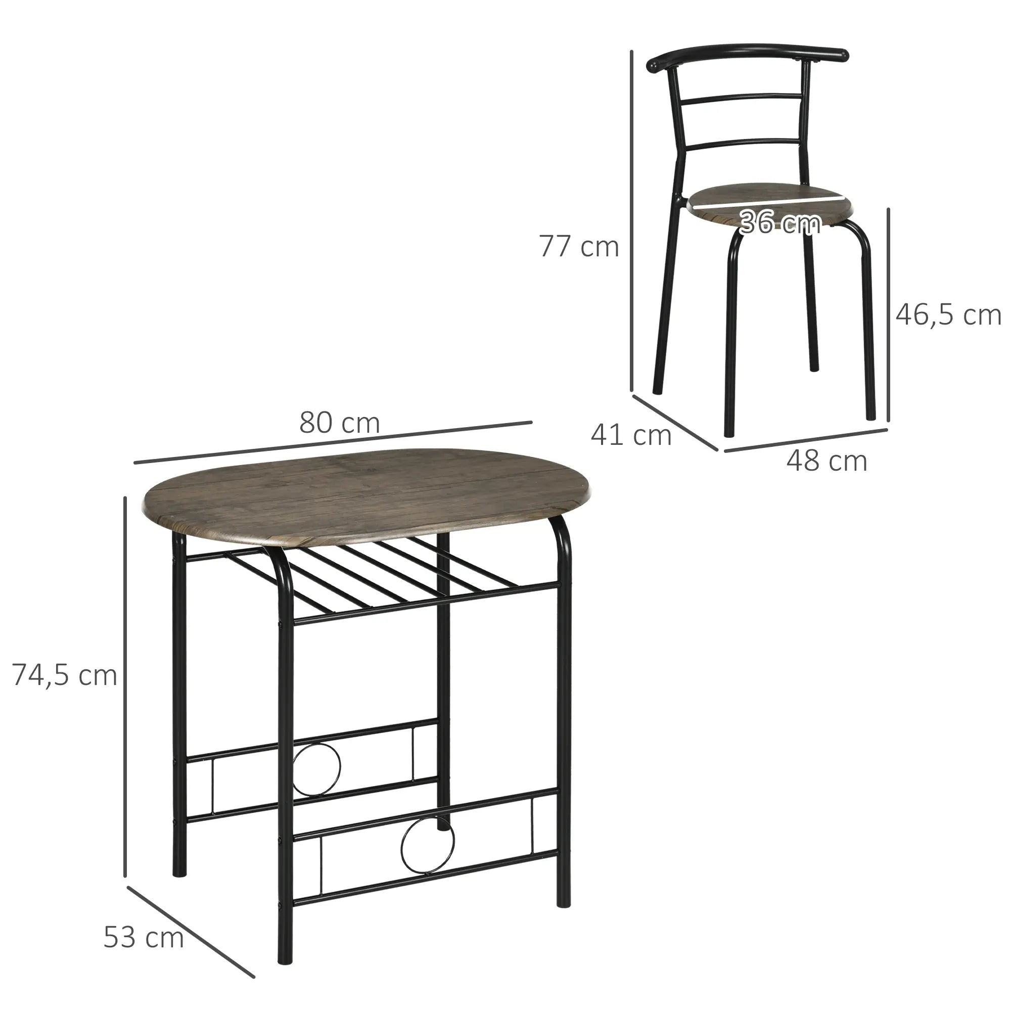 HOMCOM Bistro-Set Esstisch Küchentisch mit Stühlen Set, 1 Tisch, 2 Stühle, 80 cm x 53 cm x 74,5 cm, Schwarz