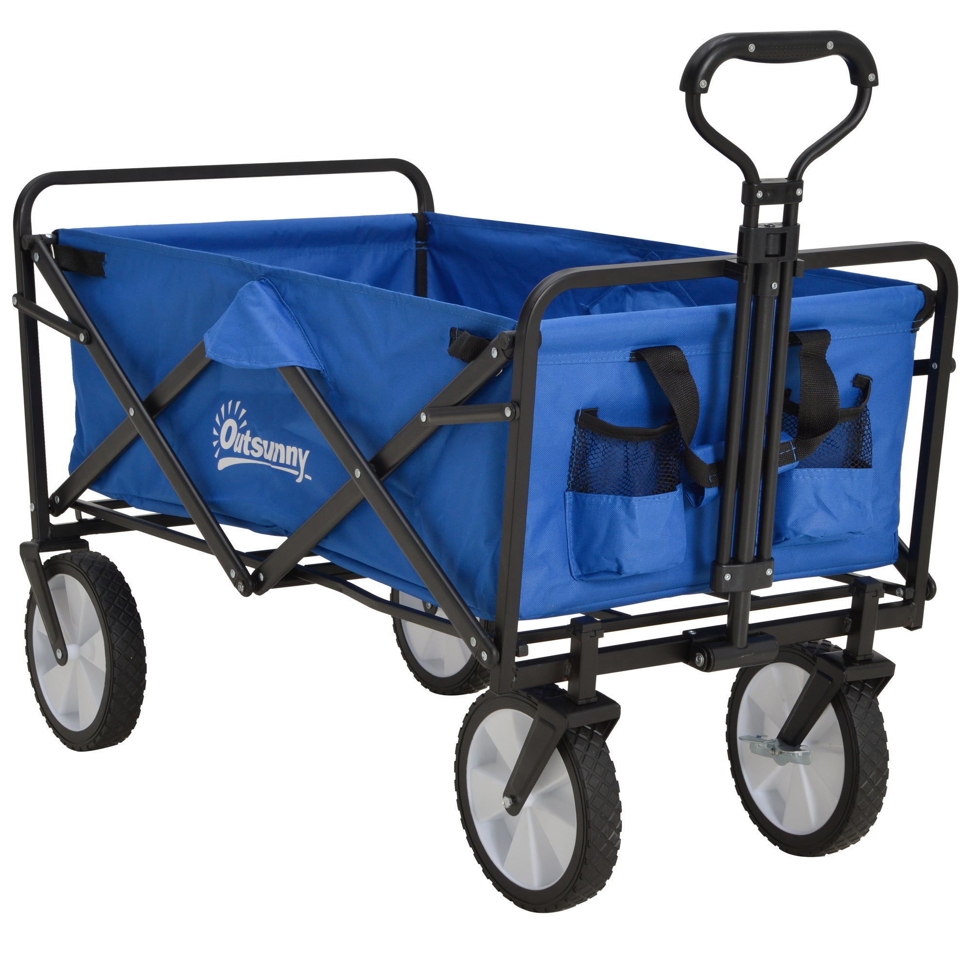 Outsunny Bollerwagen Handwagen mit faltbar Bremsen Verstellbarem Griff Transportwagen 68 KG Belastbar, Strandwagen Gartenwagen für Strand Garten Einkauf Shopping