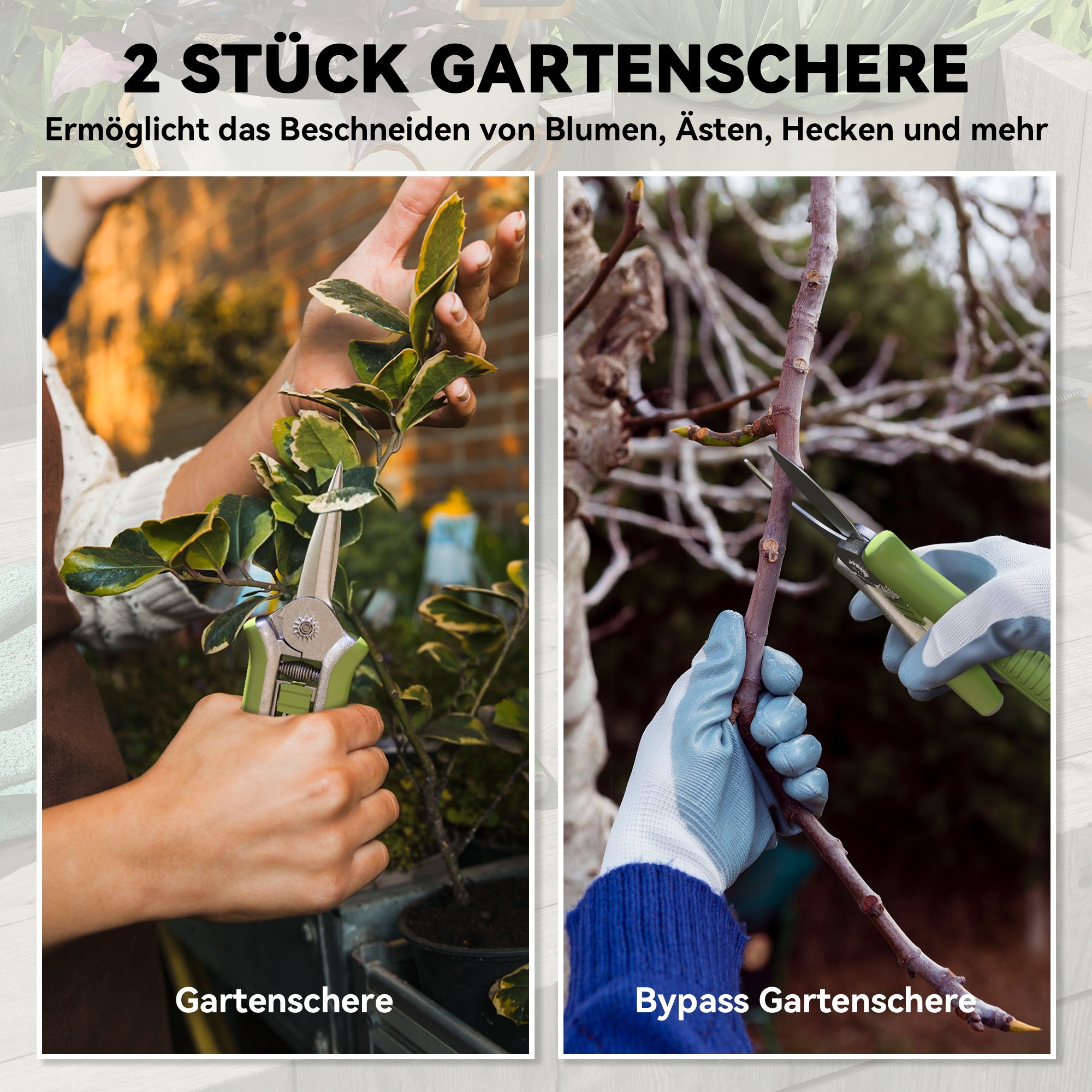 Outsunny Gartenwerkzeug Set 2 Stück Garten Werkzeug aus Edelstahl Gartengeräte mit Gartenschere Astschere Grün+Silber