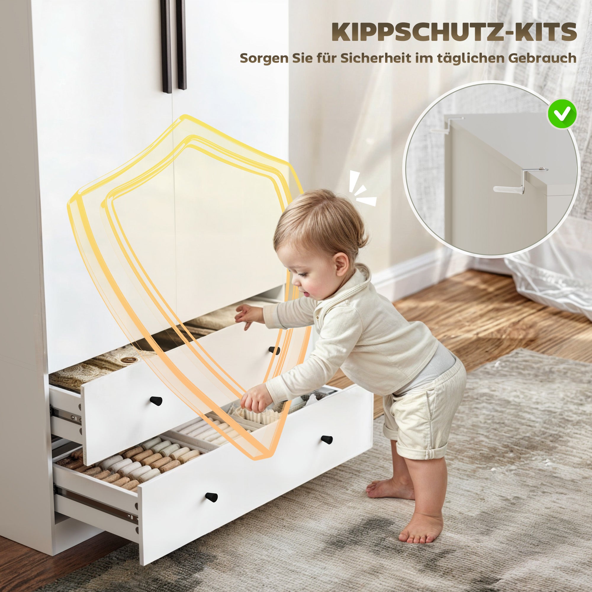 HOMCOM Kleiderschrank, 2 Türen, Hängebereich, Kleiderstange, 2 Schubladen, Spanplatte, Weiß