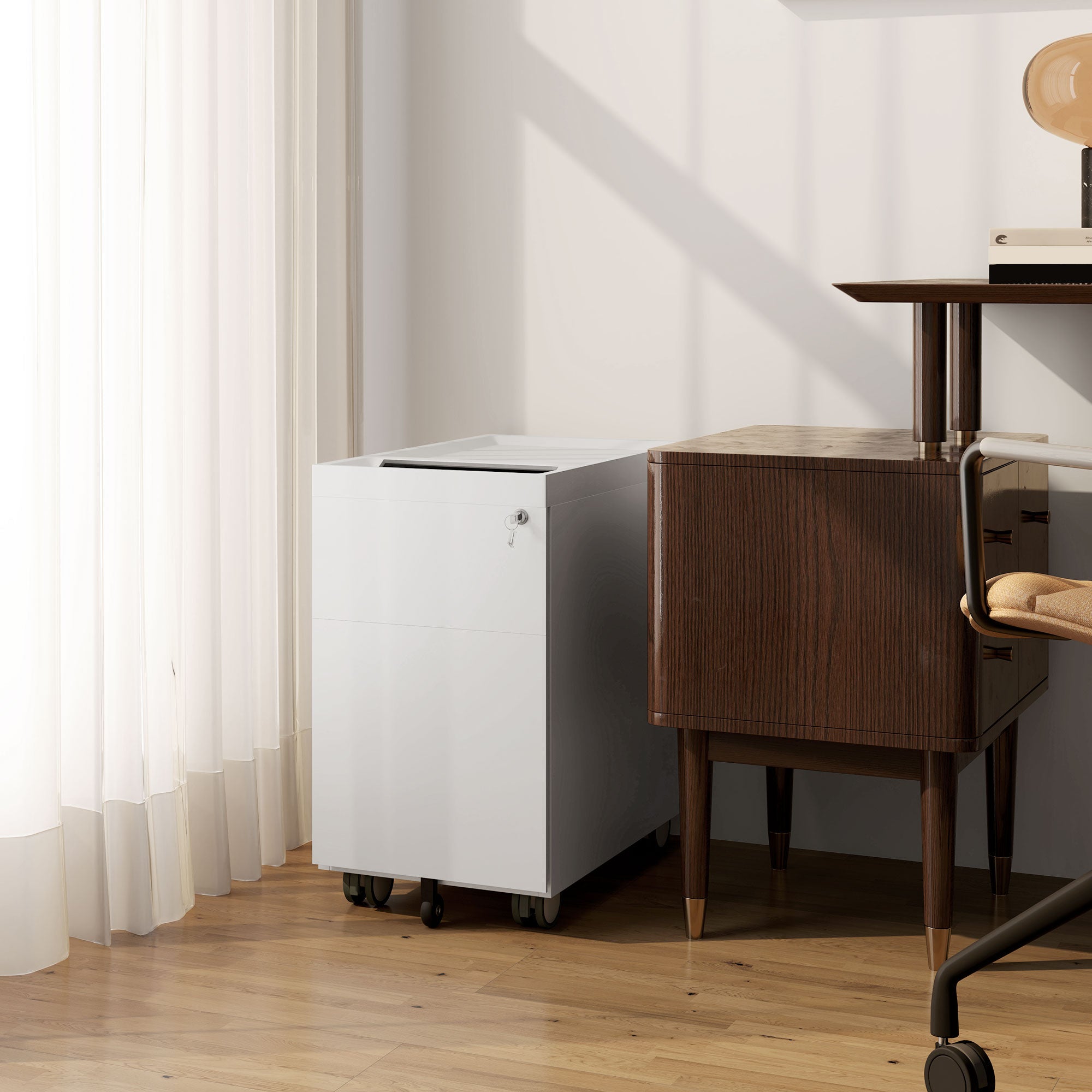 HOMCOM Aktencontainer mit Doppelschloss, Hängeregister, pulverbeschichteter Stahl, 30x50x53,5 cm, Weiß