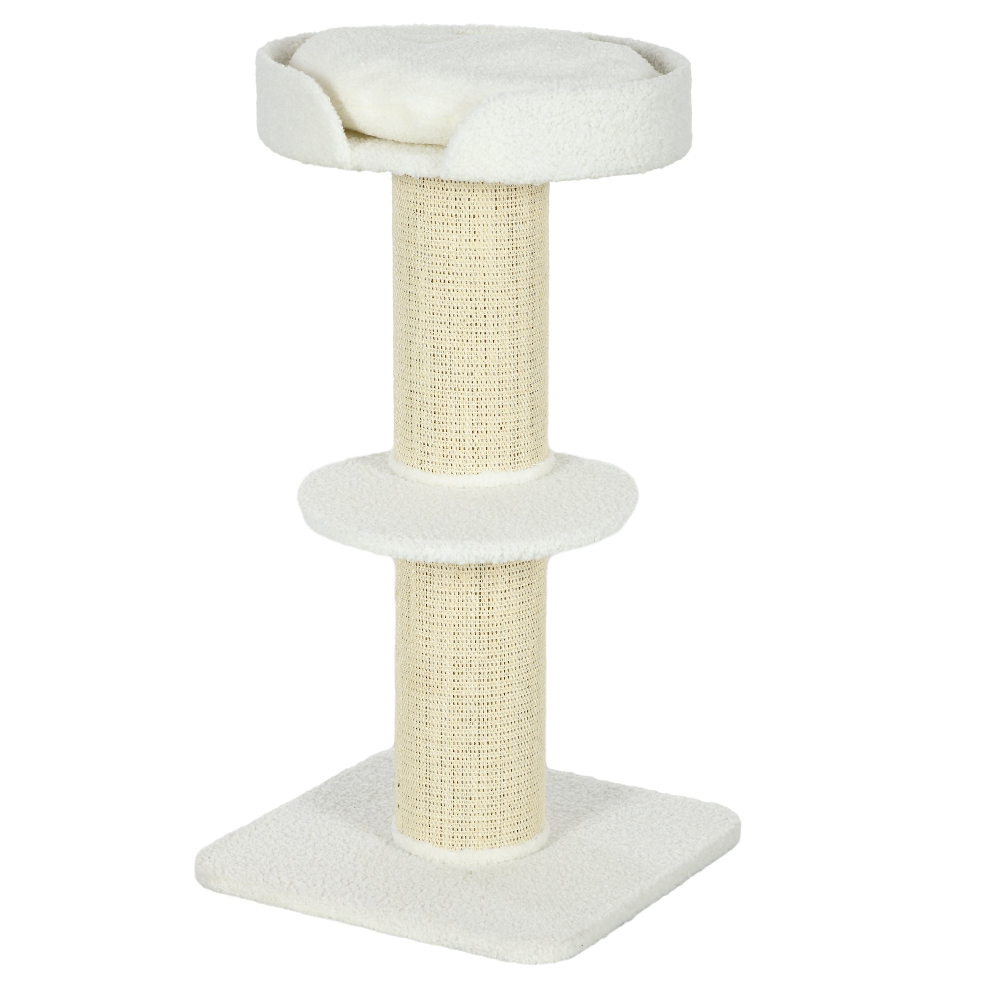 PawHut Katzenbaum 91cm Spielbaum mit Katzenbett, Plattform Lammwolle Creme