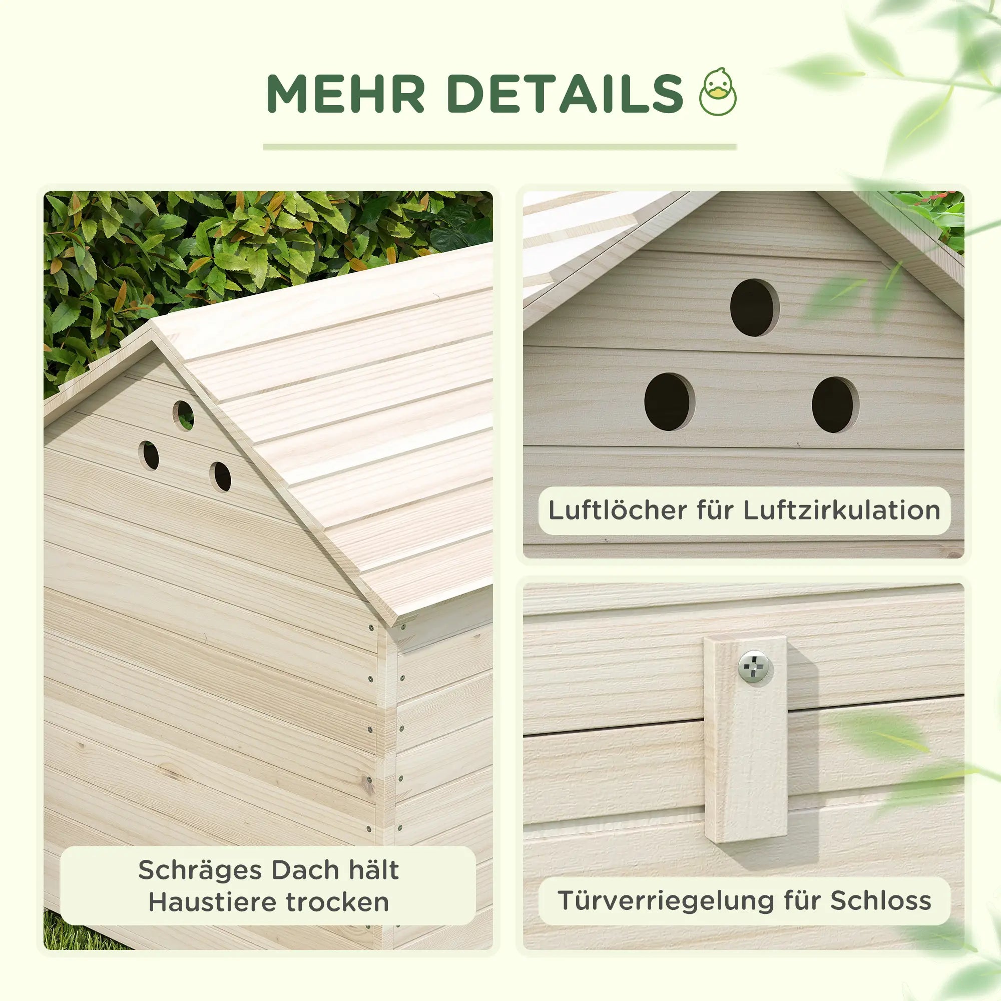 PawHut Entenhaus mit aufklappbarem Dach und Rampe Tannenholz