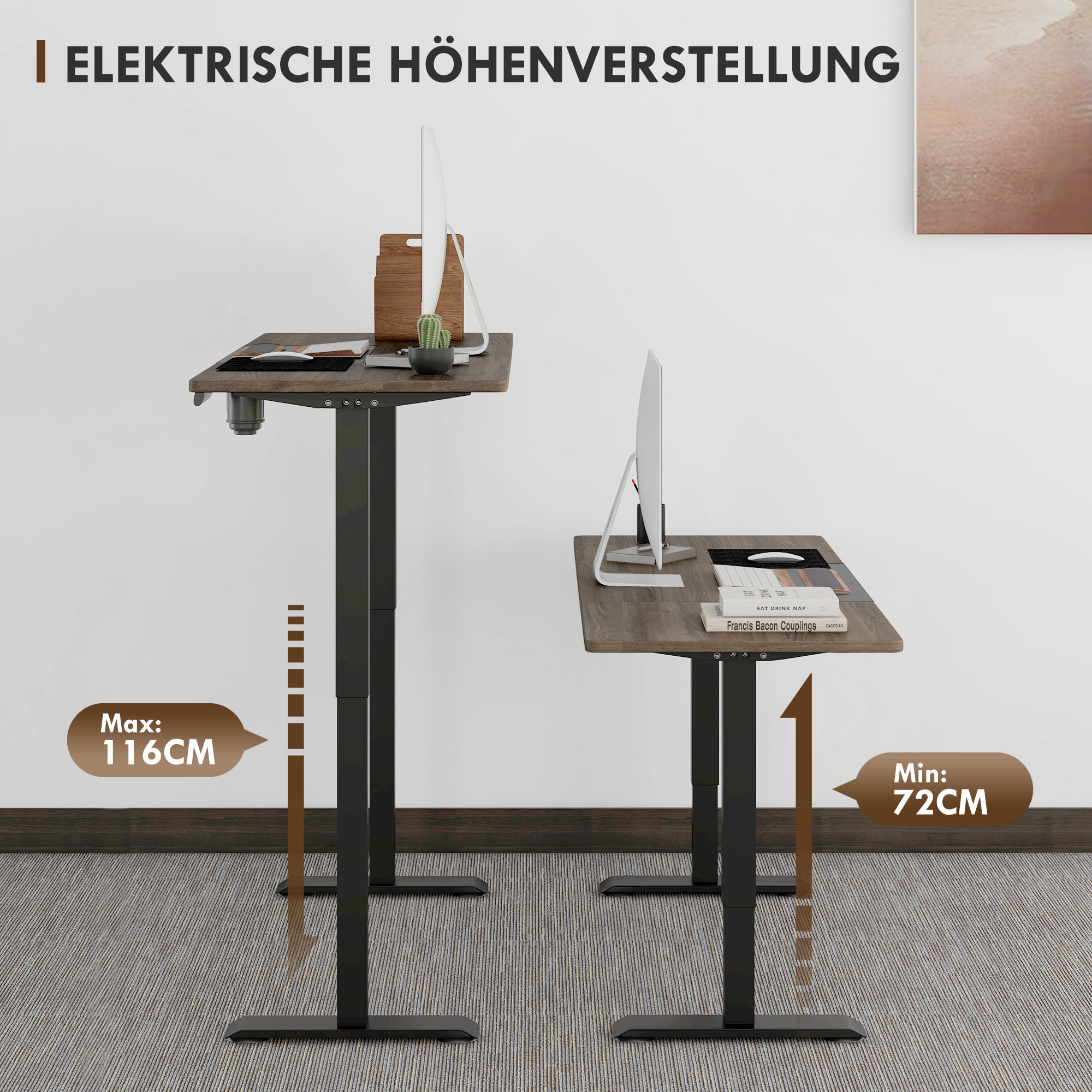 Vinsetto Höhenverstellbarer Schreibtisch Elektrisch 140 x 70 cm Computertisch mit 4 Memory-Steuerung, 4 tlg. Tischplatte, Steh-Sitz Tisch mit Anti-Kollision, Überhitzungsschutz Schwarz