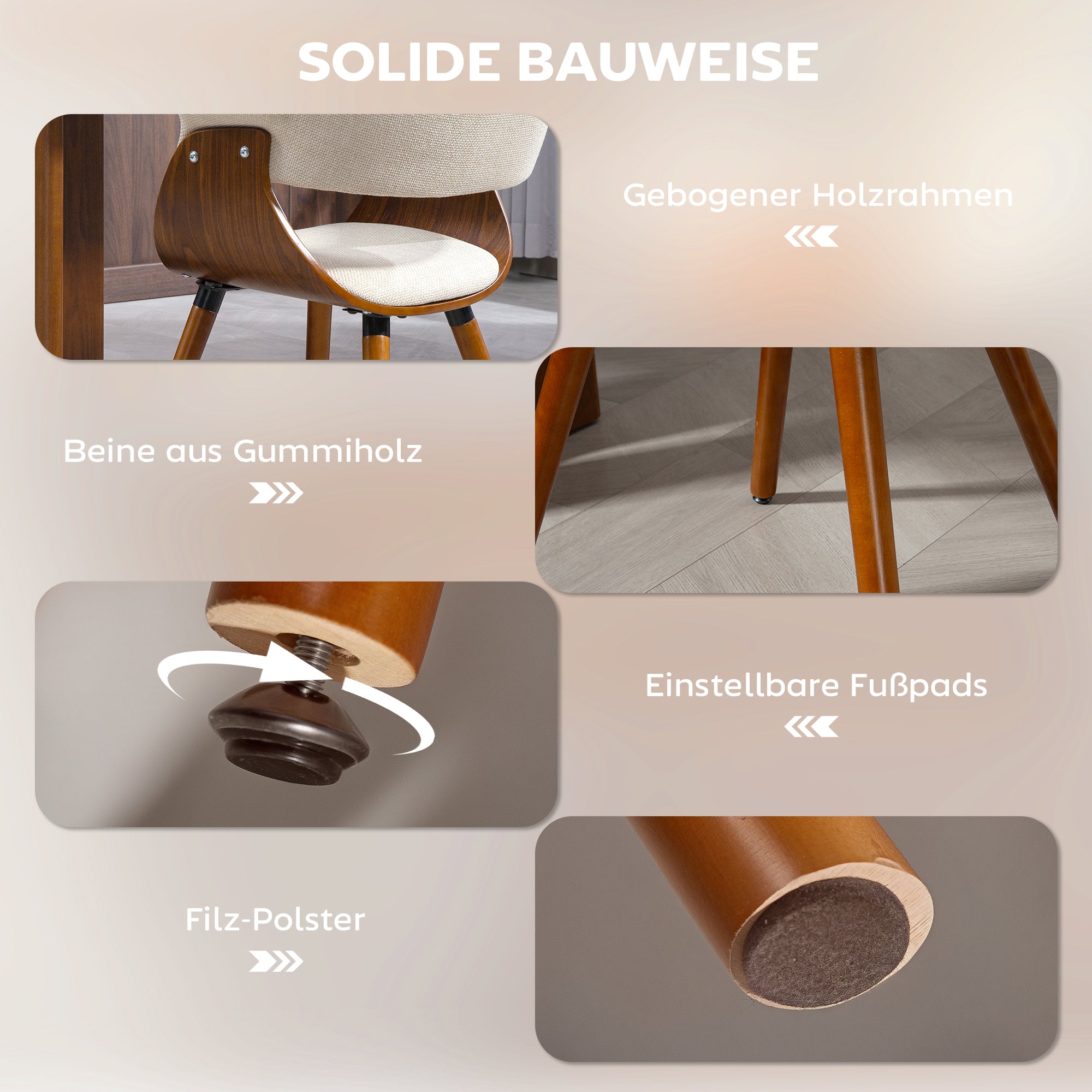 HOMCOM Esszimmerstuhl, Stoff in Leinenoptik, gebogene Rückenlehne, Holzbeine, Beige