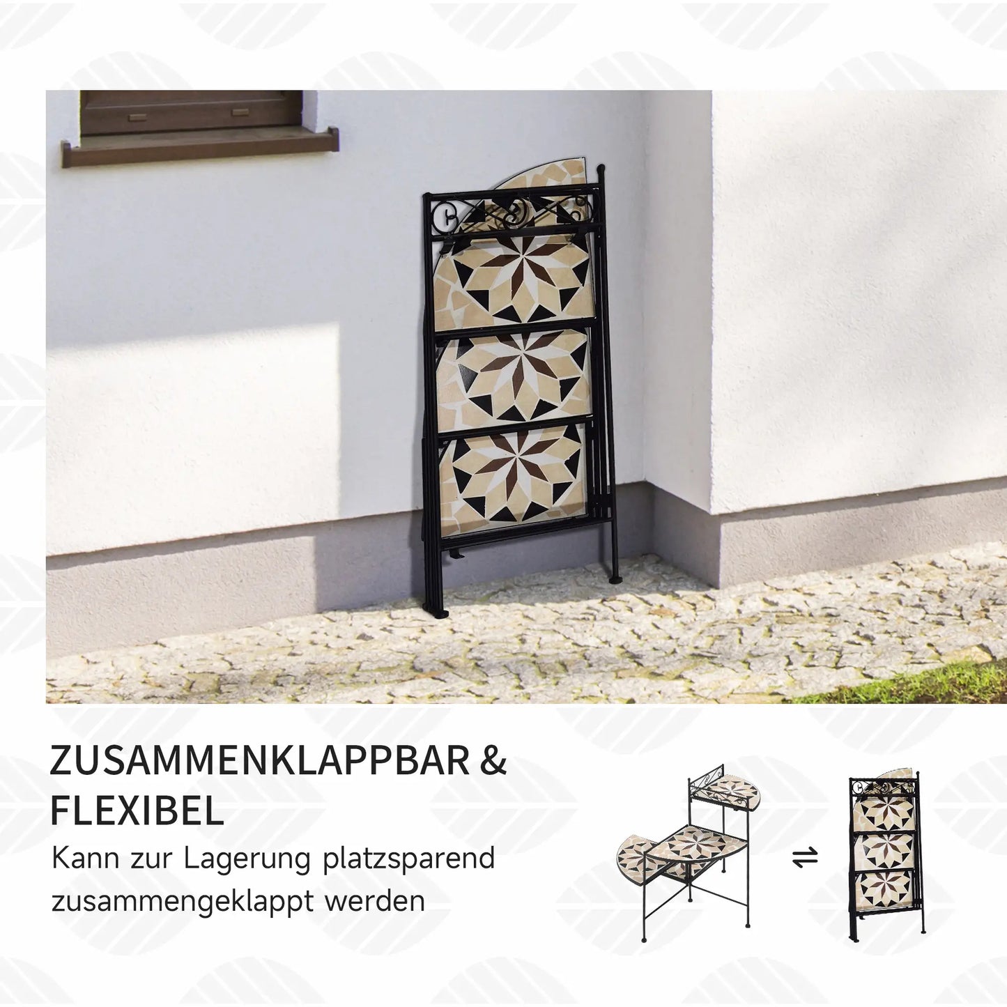 Outsunny Blumentreppe 4-stufig klappbar Keramikfliesen
