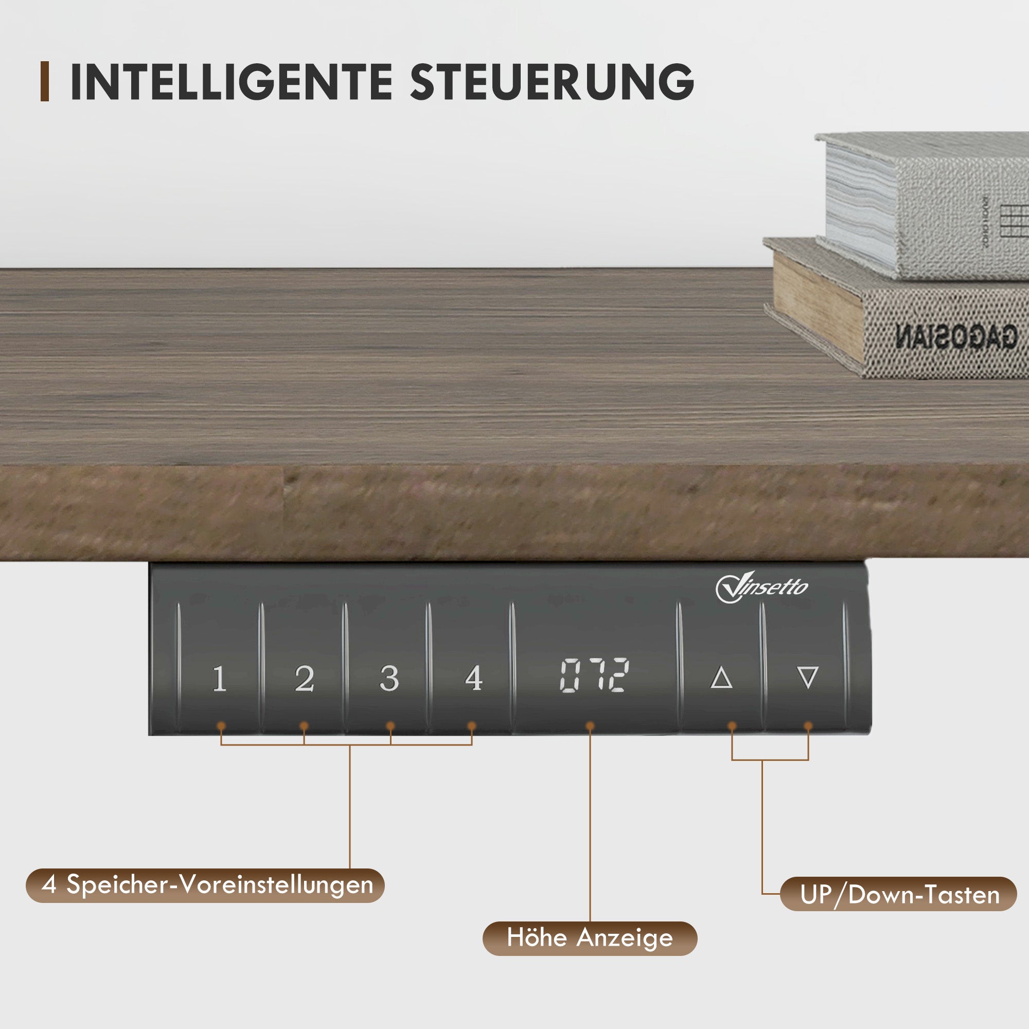 Vinsetto Höhenverstellbarer Schreibtisch Elektrisch 140 x 70 cm Computertisch mit 4 Memory-Steuerung, 4 tlg. Tischplatte, Steh-Sitz Tisch mit Anti-Kollision, Überhitzungsschutz Schwarz