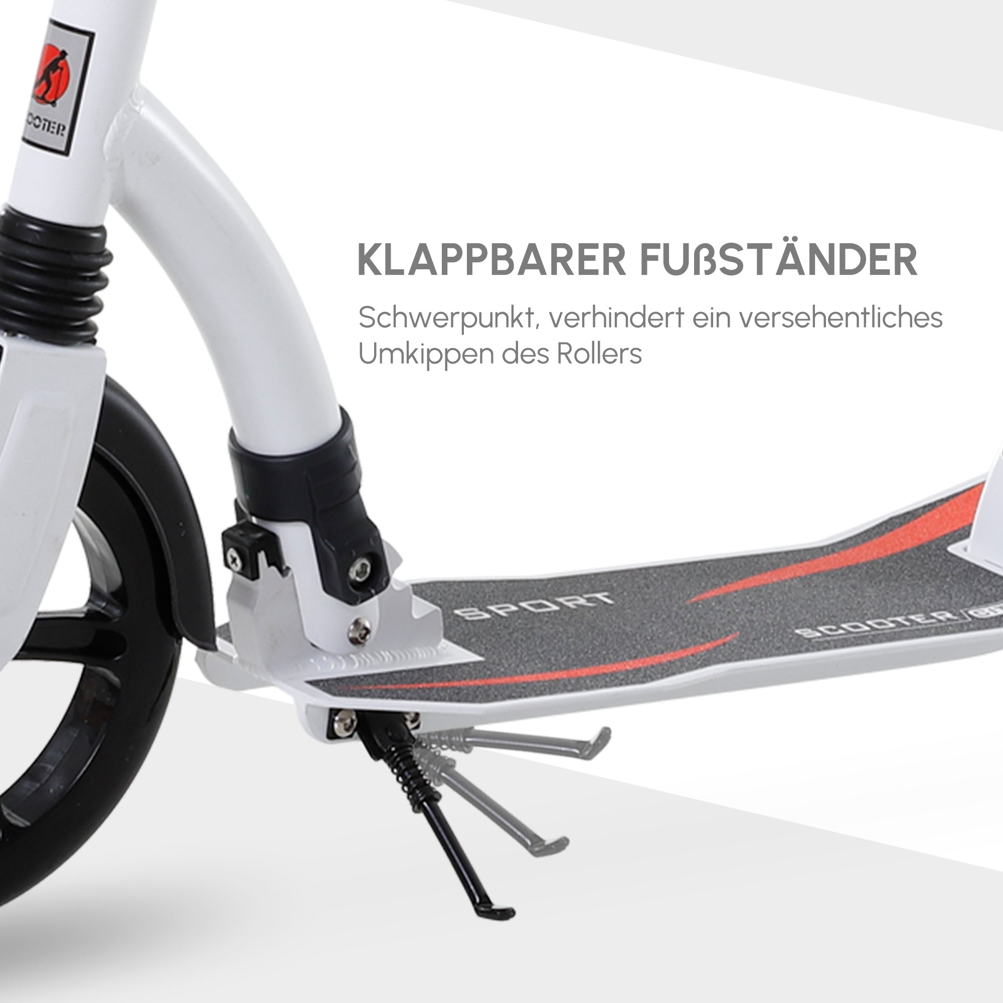 HOMCOM Kinderscooter, Kickscooter mit Stoßdämpfung, Tretroller, Klappbar und Höheverstellbar, ab 14 Jahren, Aluminium, Weiß, 92,5 x 37,5 x 82-97 cm
