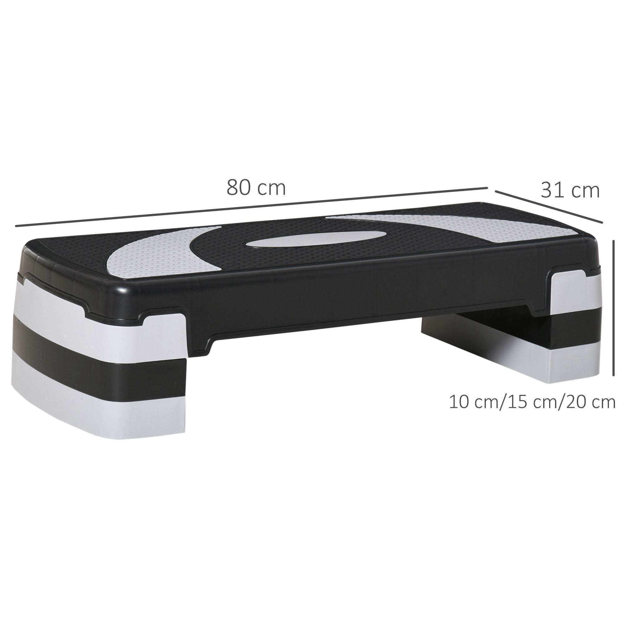 HOMCOM Aerobic-Stepper 3-stufig höhenverstellbar 80 x 31 x 20 cm Schwarz+Grau