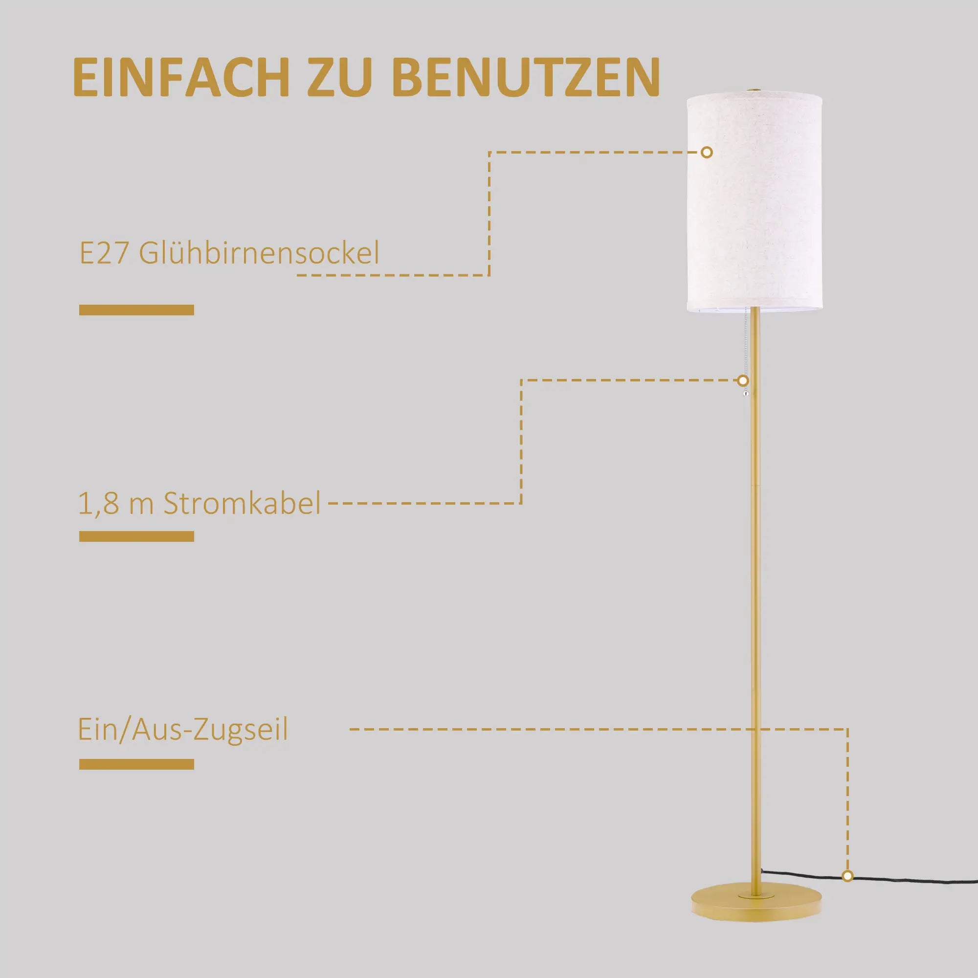 HOMCOM Stehlampe Standleuchte elegantes Design weiches Licht Leinen Cremeweiß