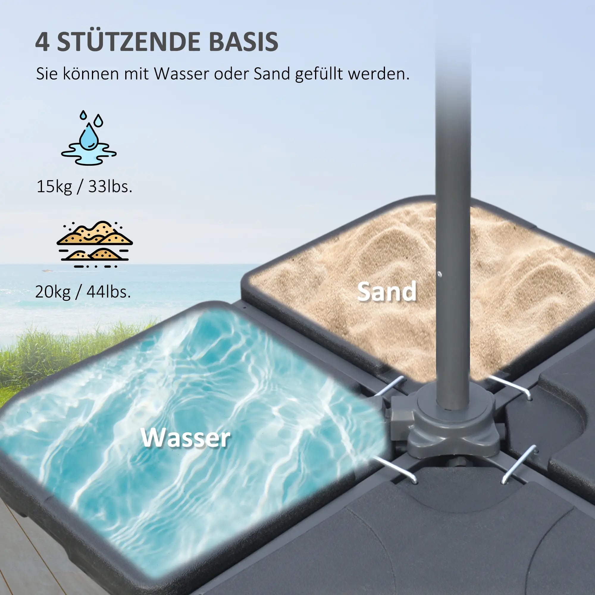 Ampelschirm Ø2,92?m mit Kurbel & Gewichten, Dunkelgrau