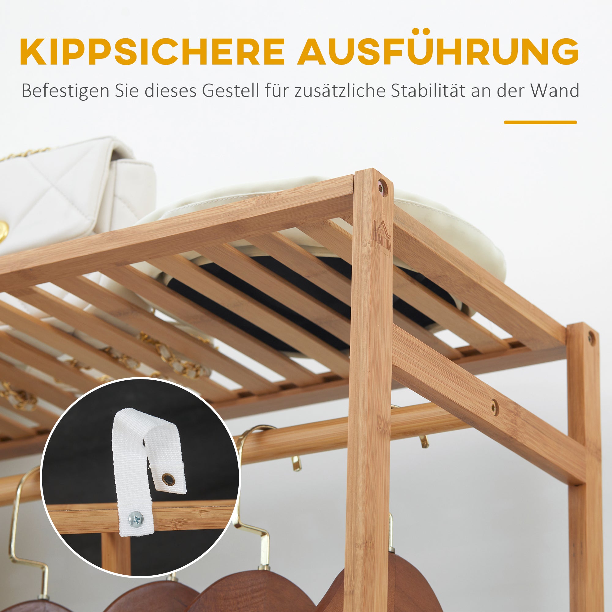 HOMCOM Kleiderständer Garderobenständer mit Kleiderstange, Schuhablag, Regal, Garderobe aus Bambus Naturholz