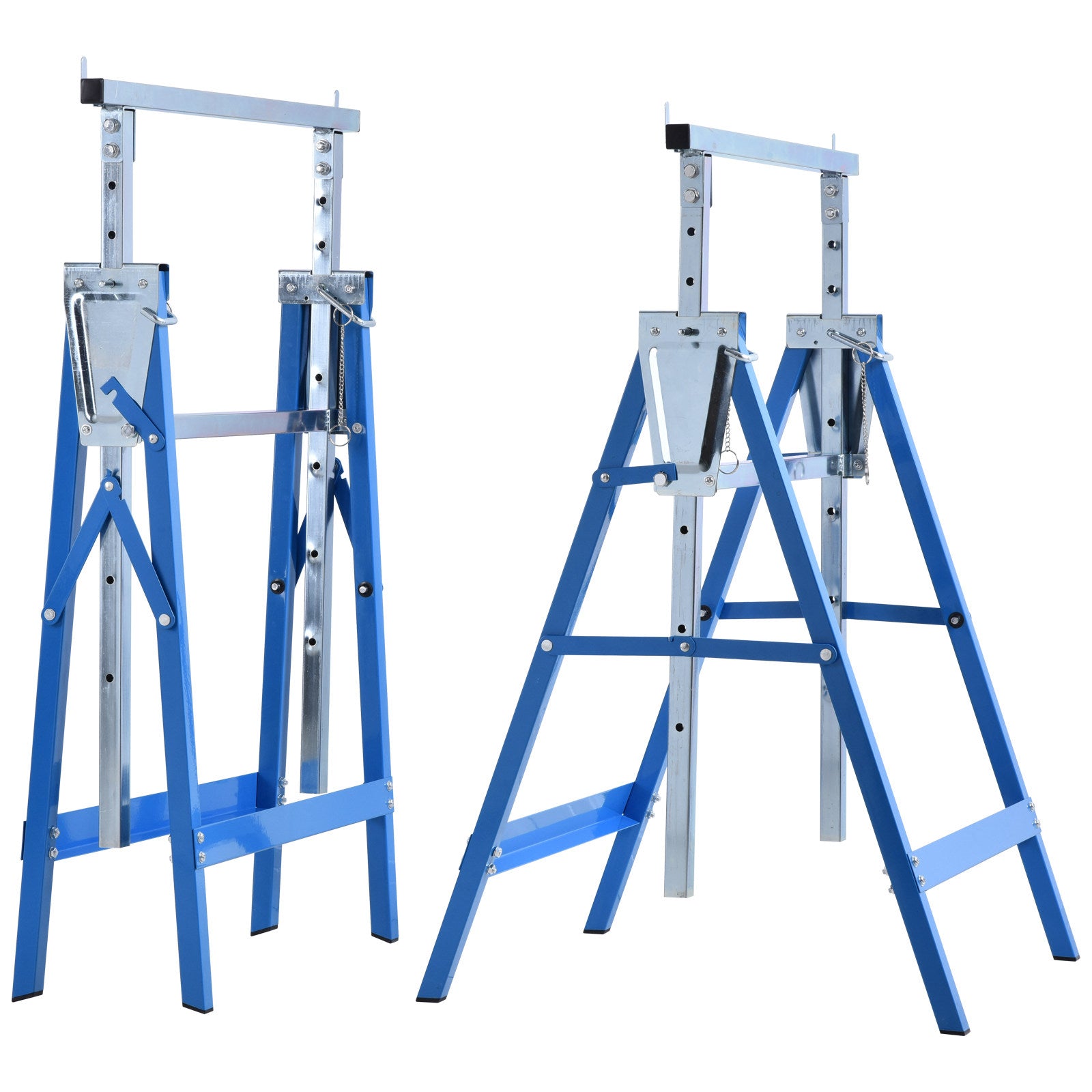 HOMCOM 2 x Gerüstbock Unterstellbock Klappbock höhenverstellbar bis 200kg Stahl Blau 68 x 58 x 80-130 cm