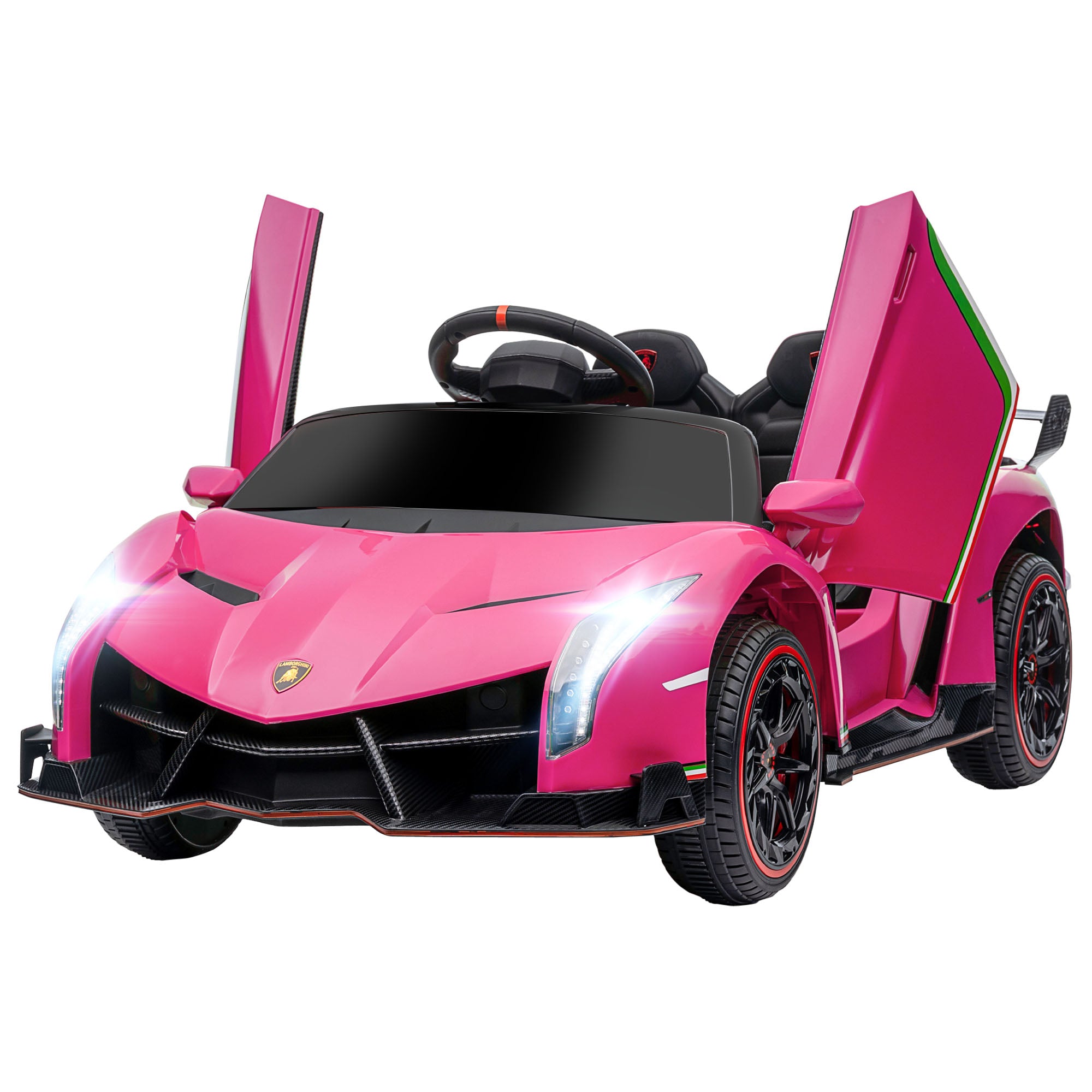 HOMCOM Elektro Kinderauto, lizenzierter Lamborghini Veneno, 3-7 km/h, Flügeltüren, Musikplayer, Fernsteuerung, pink