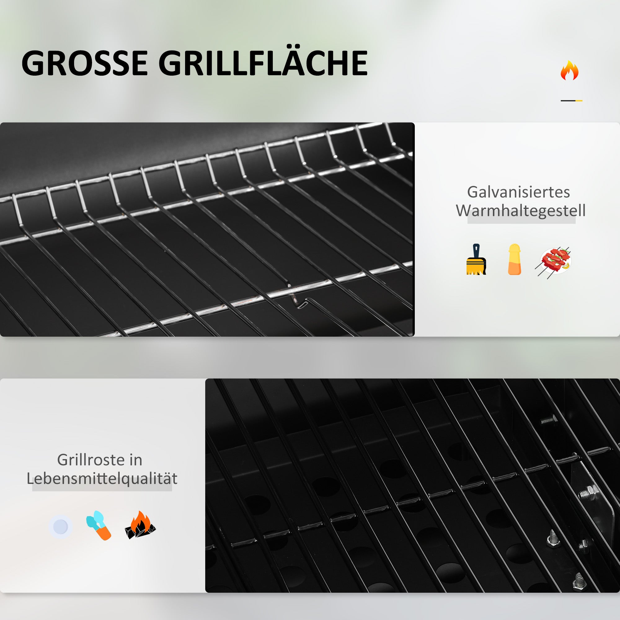 Outsunny Holzkohlegrill Smoker BBQ-Smoker, 1 Ablage, 1 Handtuchhalter, 2 Grillroste, 113 cm x 65 cm x 108 cm, Schwarz