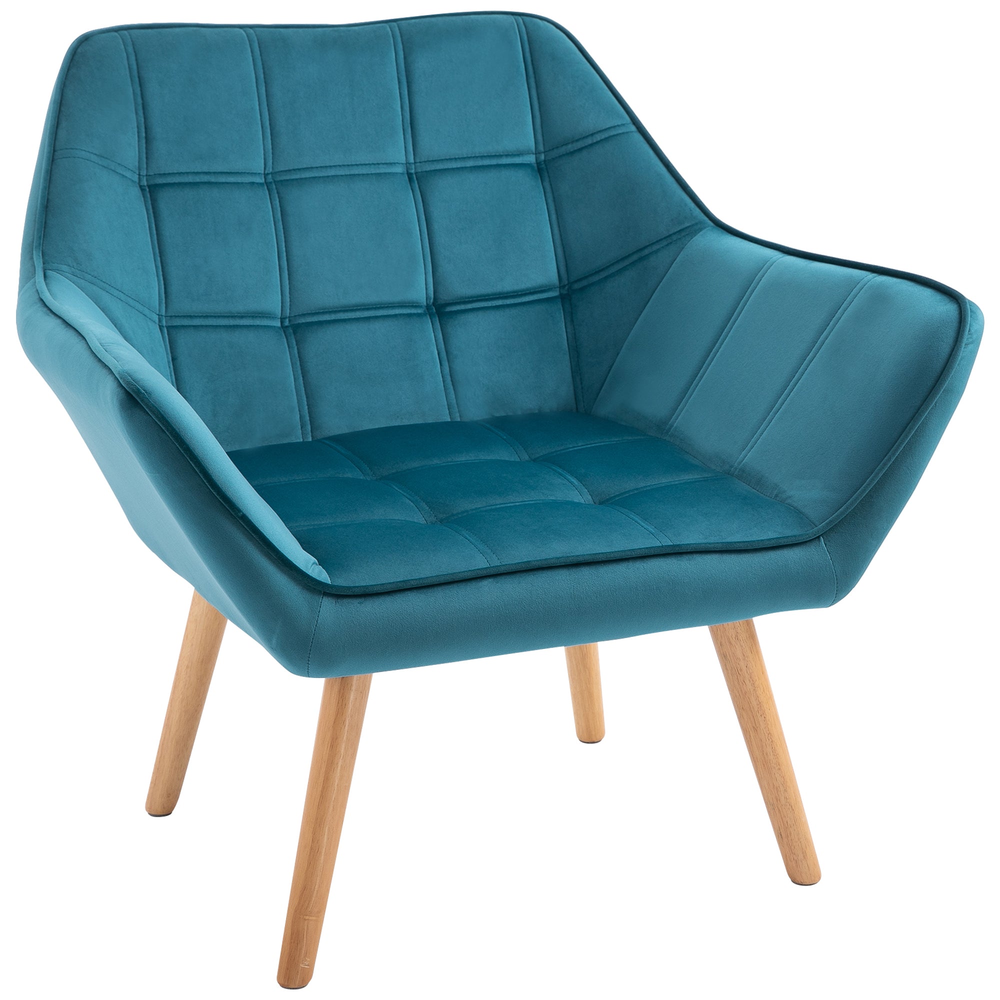 HOMCOM Sessel Wohnzimmer Ohrensessel Loungesessel Relaxsessel mit Gummiholzbeine, Lesesessel mit Samtoptik, Polstersessel für Schlafzimmer, skandinavisch, Hellblau