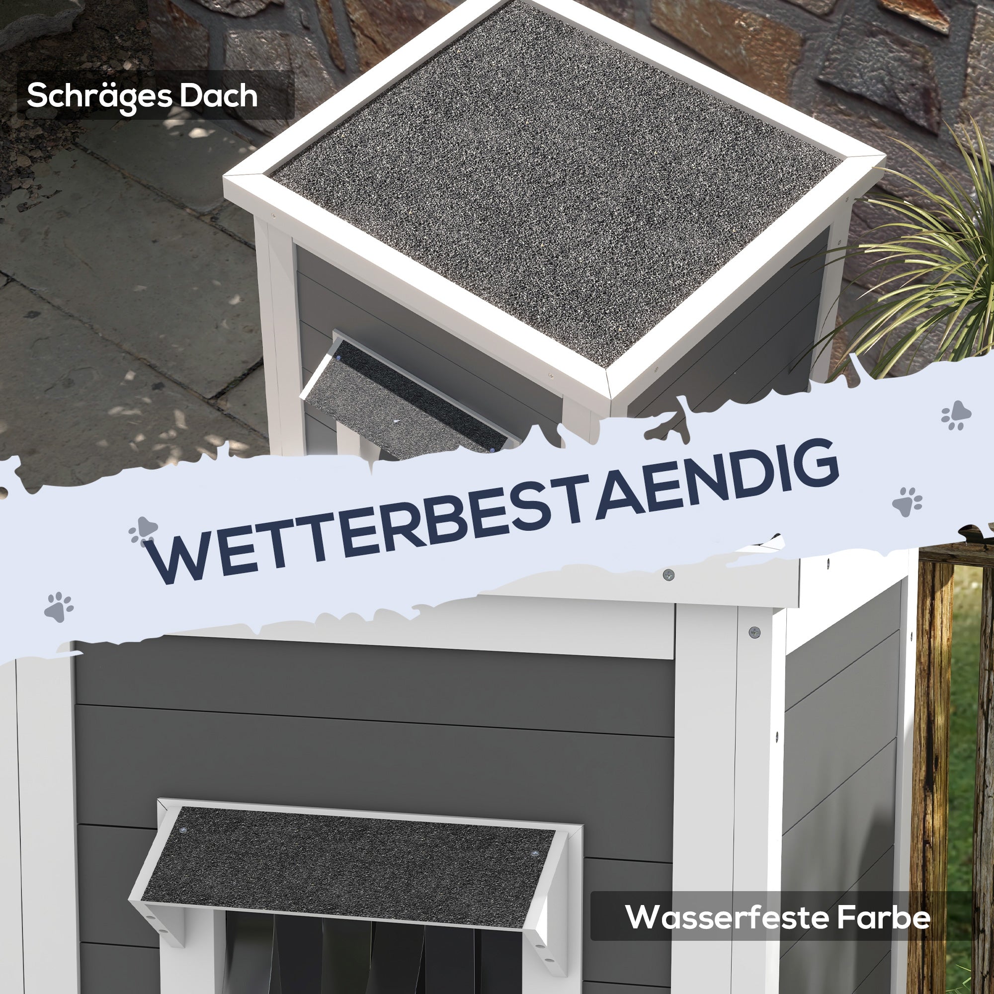 PawHut Katzenhaus, Katzenhütte, Outdoor, Wetterbeständig, 60 cm x 60 cm x 81.5cm, Weiß + Grau