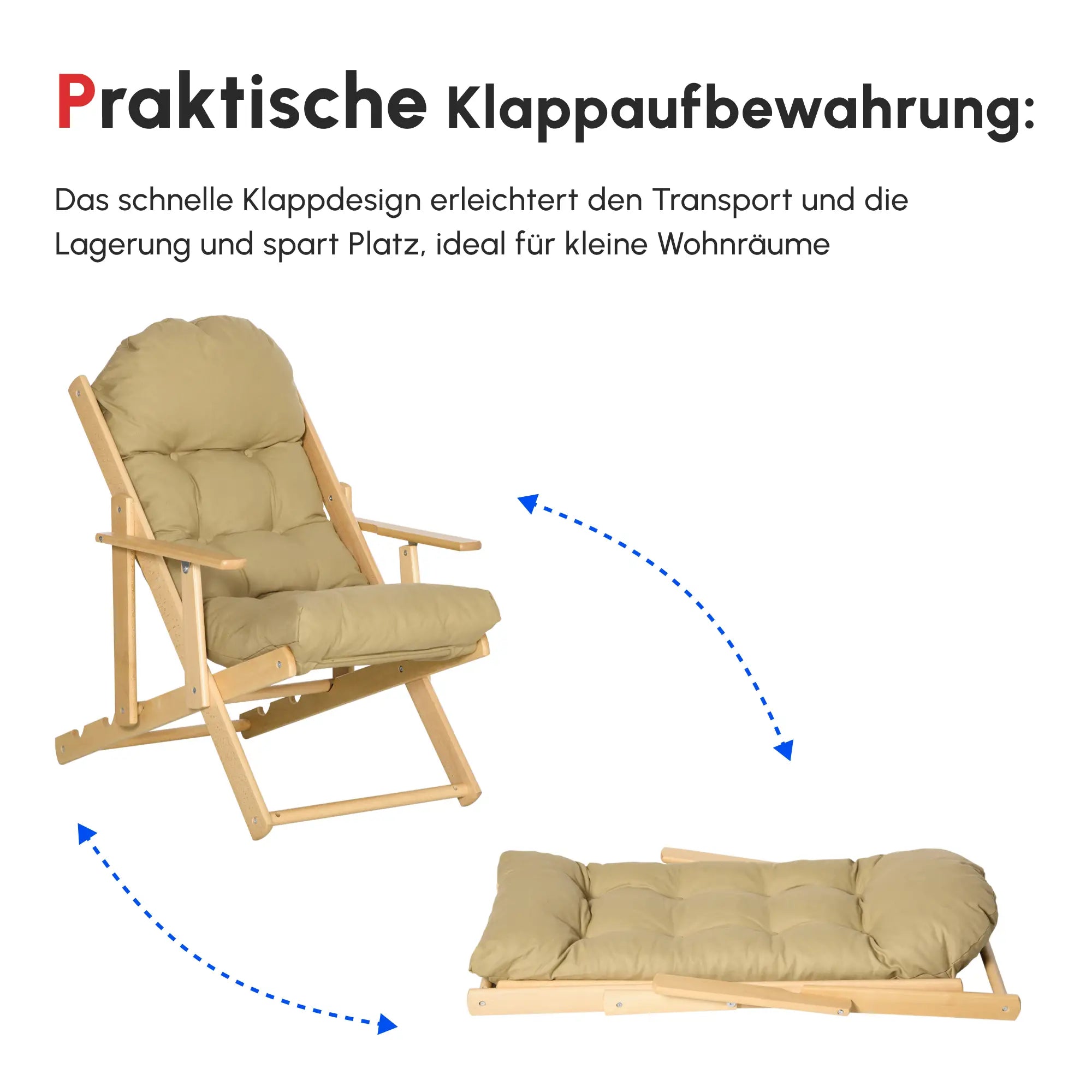 HOMCOM Klappbarer Relaxsessel aus Buchenholz, Braun