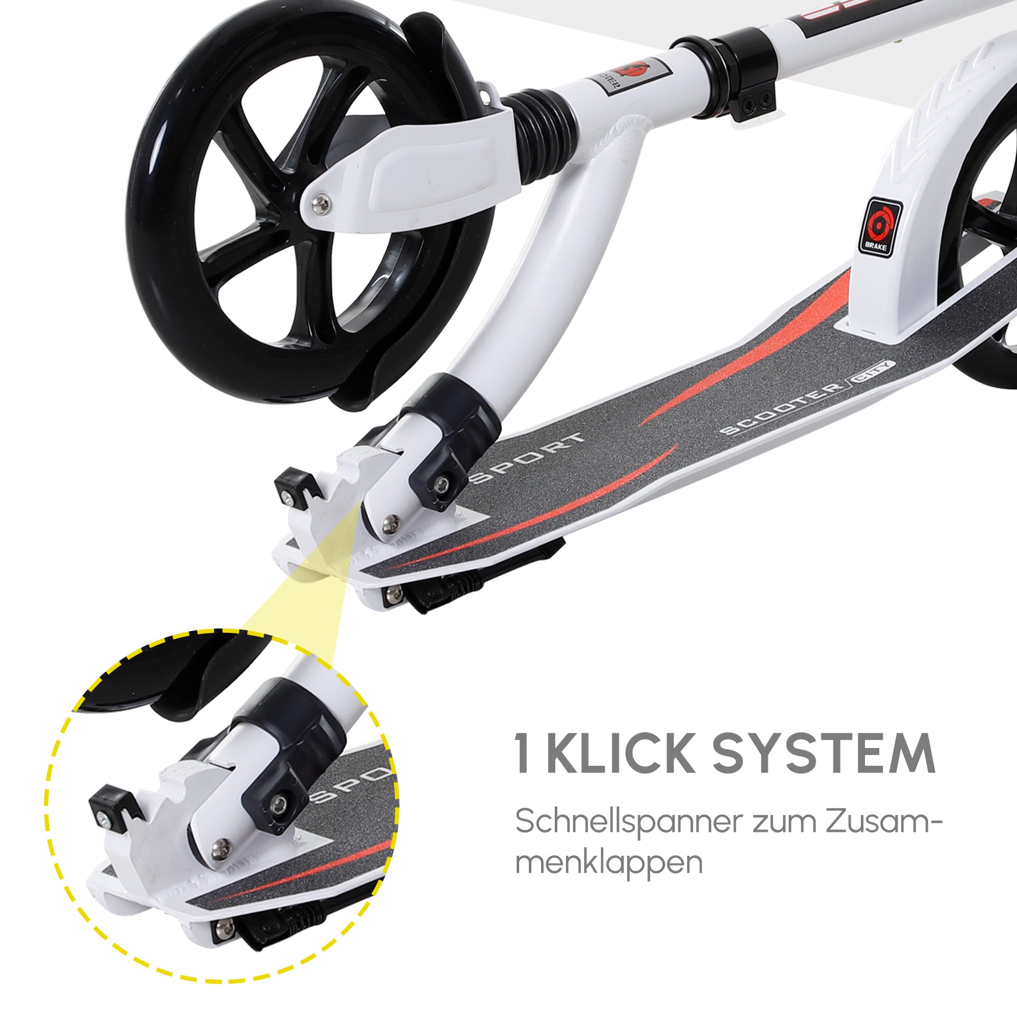 HOMCOM Kinderscooter, Kickscooter mit Stoßdämpfung, Tretroller, Klappbar und Höheverstellbar, ab 14 Jahren, Aluminium, Weiß, 92,5 x 37,5 x 82-97 cm