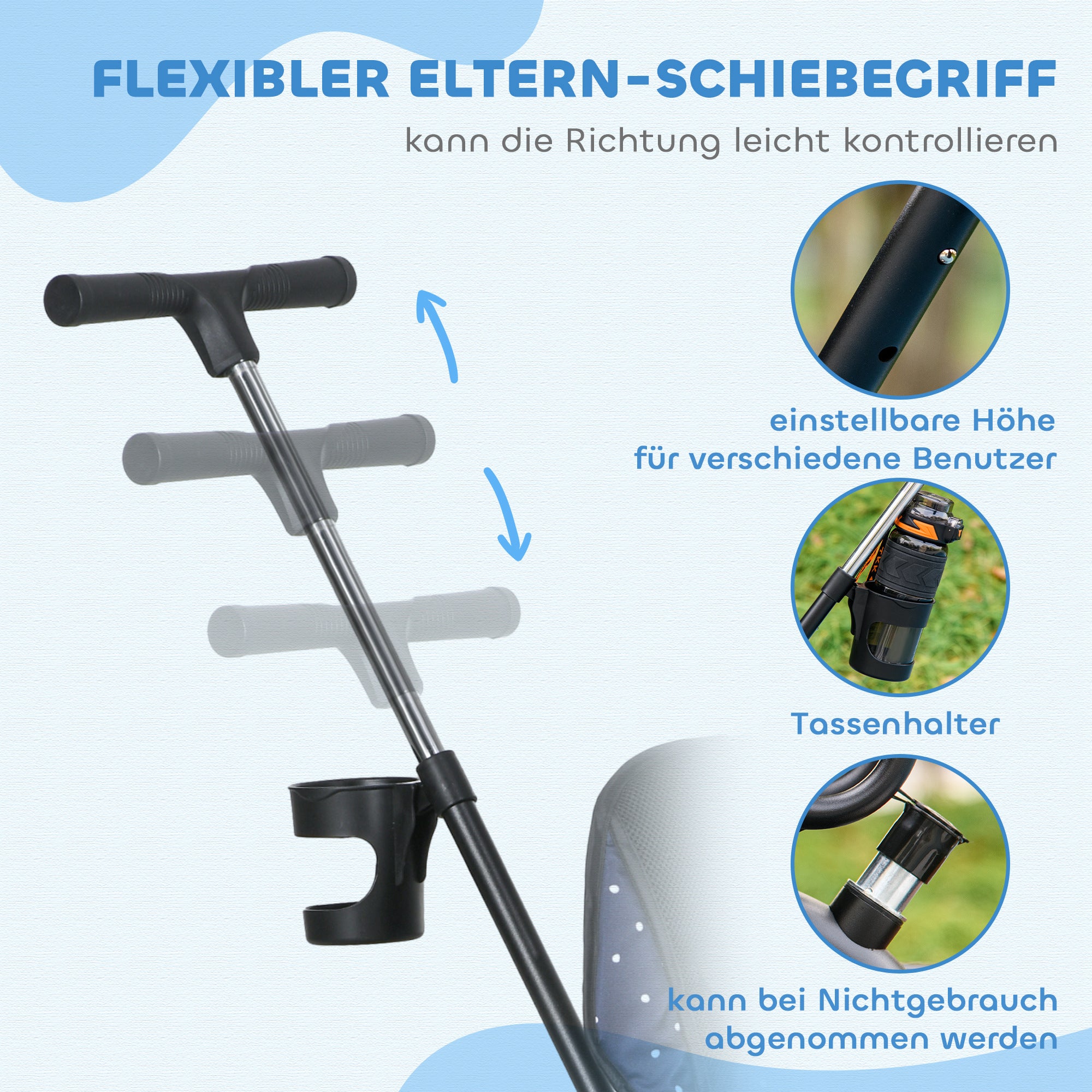 HOMCOM 6-in-1 Kinderdreirad mit Schiebestange, Dach, Gurt, Ablagekorb, für 1-5 Jahre, Dunkelblau