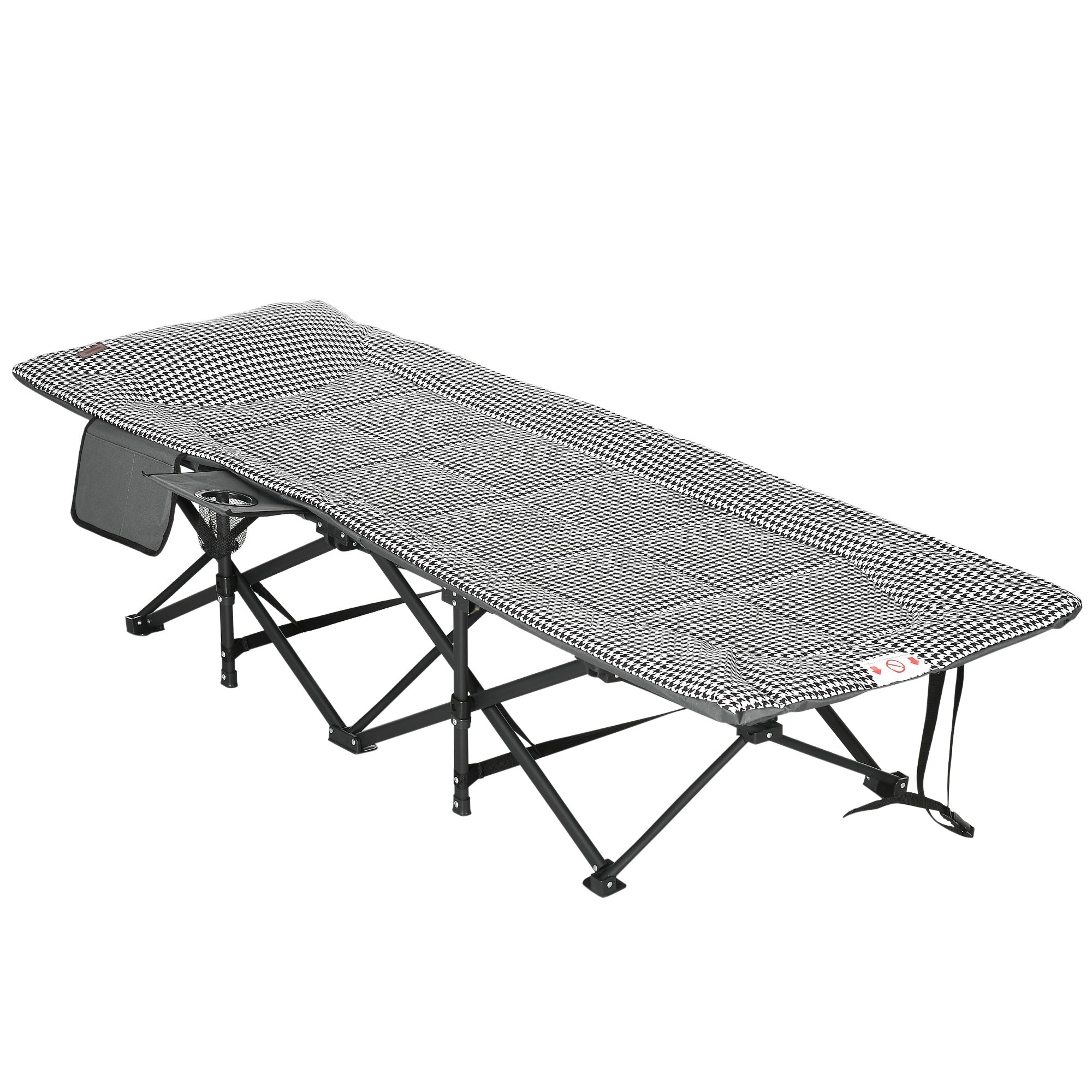 Outsunny Sonnenliege, klappbar, 1 Seitentasche, 1 Getränkehalter, 68 cm x 186 cm x 48 cm, Schwarz + Weiß