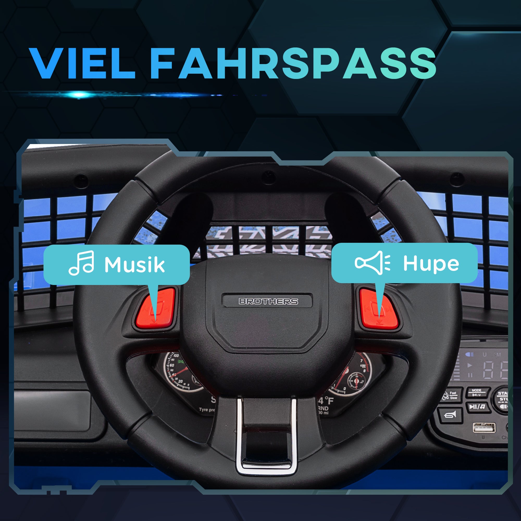 AIYAPLAY Kinder-Elektroauto mit sanfter Federung, fernsteuerbar, LED-Lichter, Hupe, 12V-Motoren, aus Kunststoff und Metall, Blau