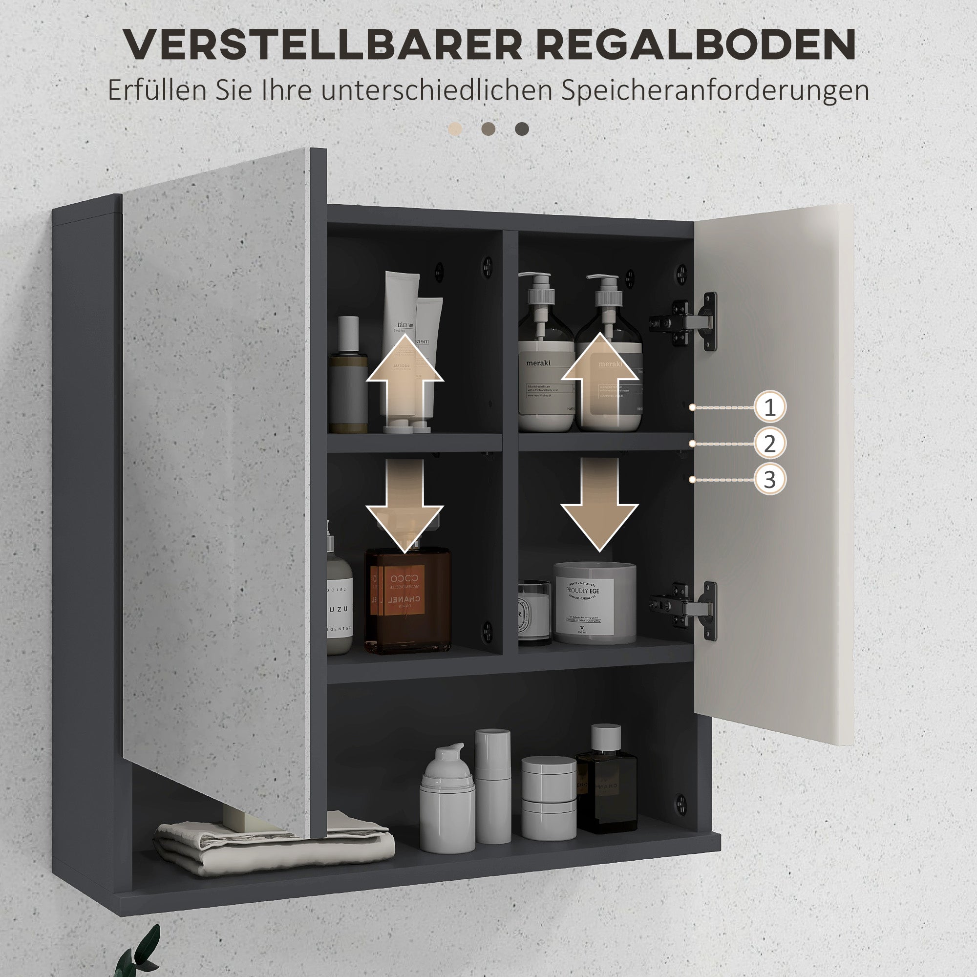 HOMCOM Badezimmerschrank, Spiegeltür, verstellbare Regale, bis zu 15 kg belastbar, Weiß