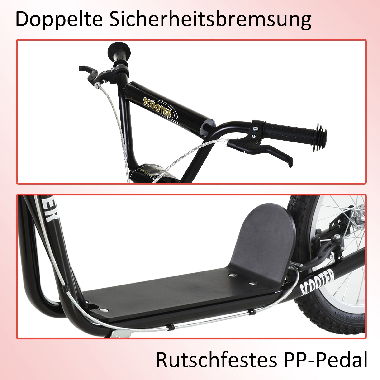 HOMCOM Kinderscooter mit Bremse höhenverstellbar Leichtbau Schwarz