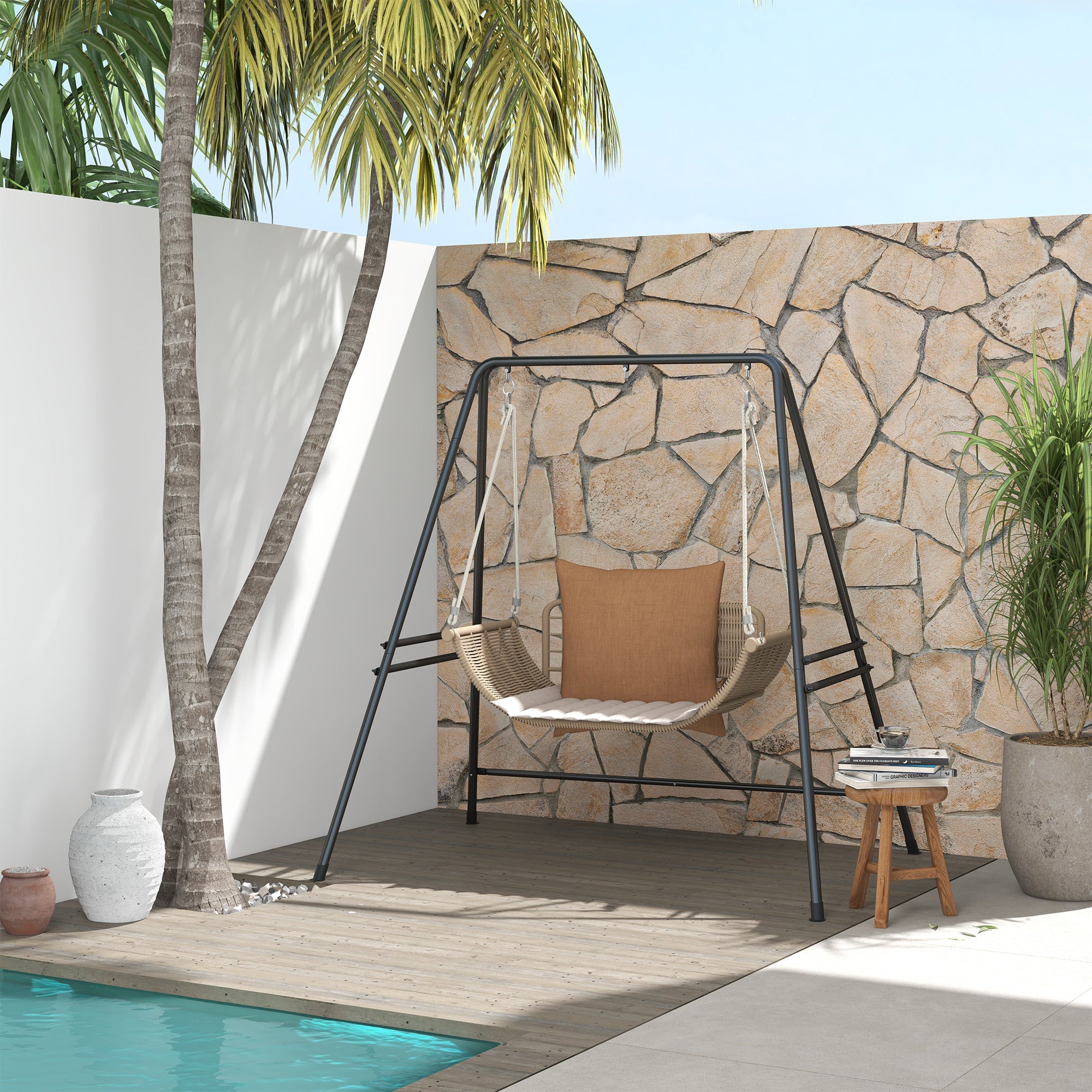 Outsunny Hängestuhlgestell Stahl Schwarz