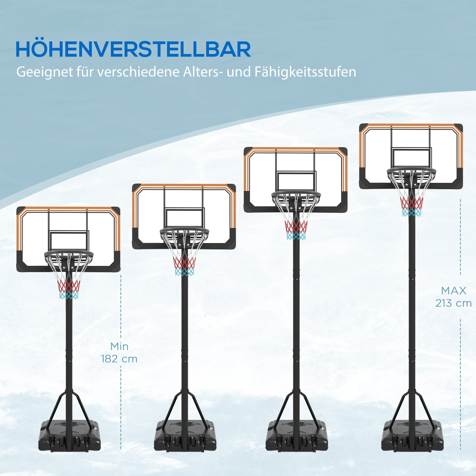 SPORTNOW Basketballständer, höhenverstellbar, 182-213 cm Korbhöhe, wetterfest, mit Rollen, Metallrahmen