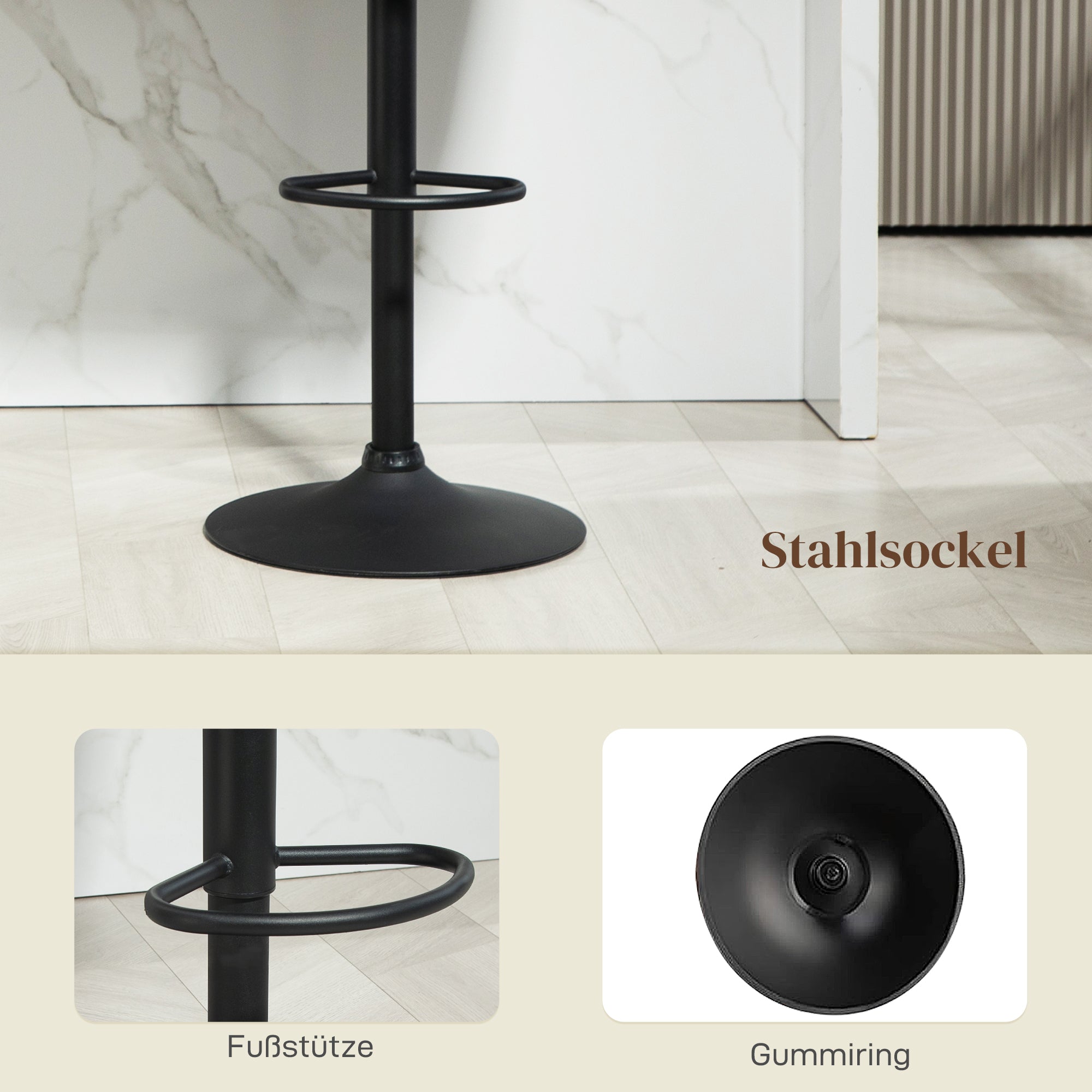 HOMCOM Barhocker 2er-Set, Schalenrücken, höhenverstellbar, Fußstütze, für Küche oder Esszimmer, Metallbasis, Dunkelgrau