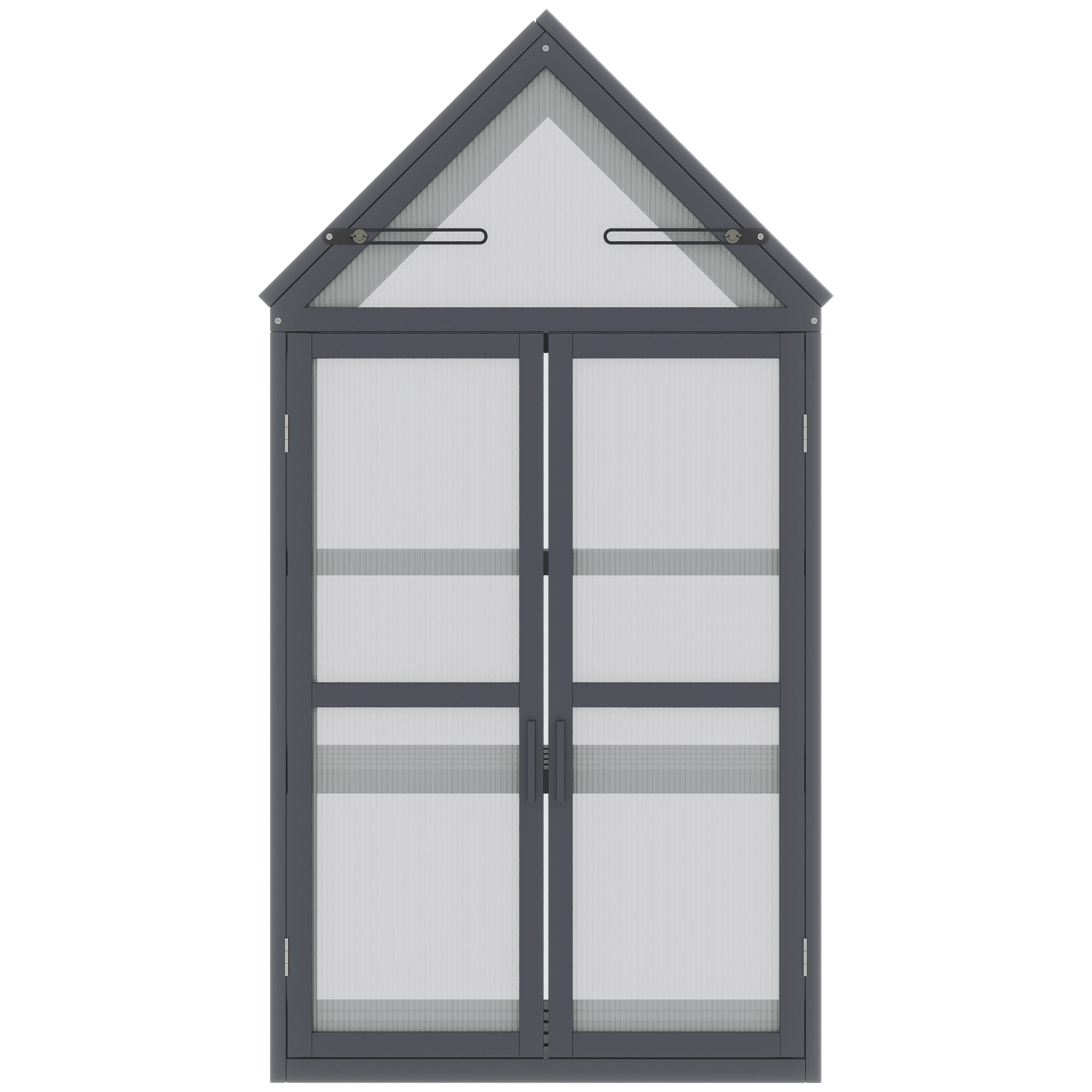 Outsunny Frühbeet Mini Gewächshaus 3 Ebenen Treibhaus Pflanzenbeet mit aufklappbarem Dach Doppeltüren aus Holz Polycarbonat wetterfest Natur 70,5 x 42 x 132 cm