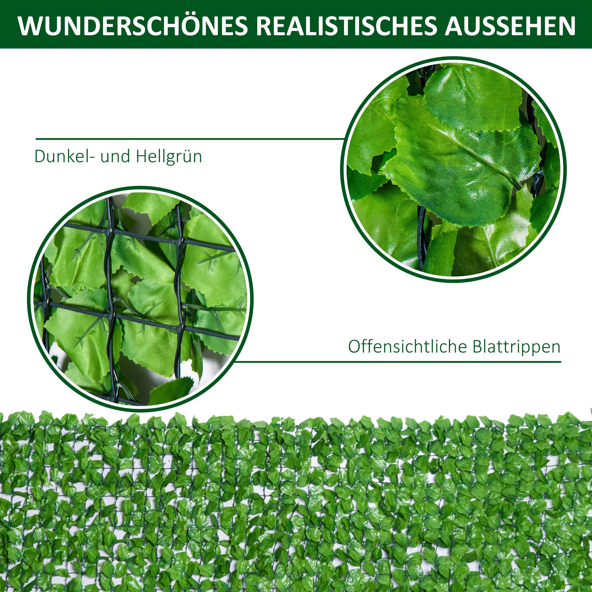 Outsunny Künstlicher Hecken-Sichtschutz, UV-geschützt, Sichtschutzgitter mit Blättern, Hecken-Zaun, 300 x 150 cm, Grün