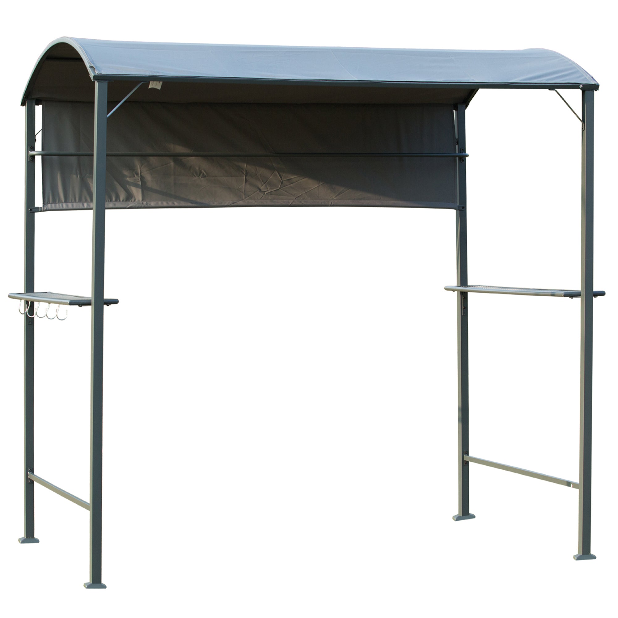 Outsunny Grillpavillon mit Flammschutzdach, BBQ-Pavillon mit 2 Ablagen, Polyester, Schwarz, 218 x 138 x 216 cm