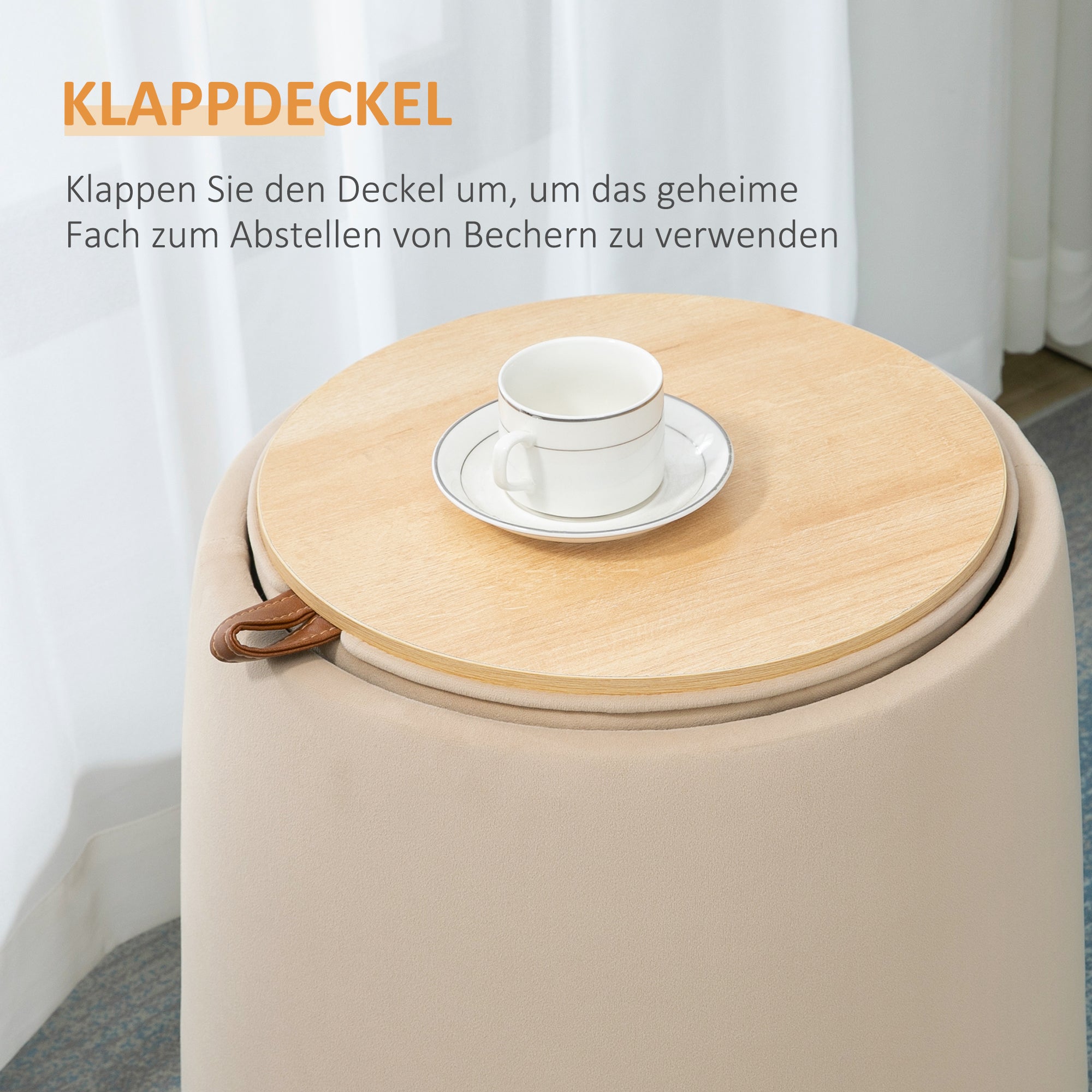 HOMCOM 2-in-1 Hocker in Samtoptik inklusive Stauraum und abnehmbaren Deckel Φ44 cm x 47,5 cm Beige
