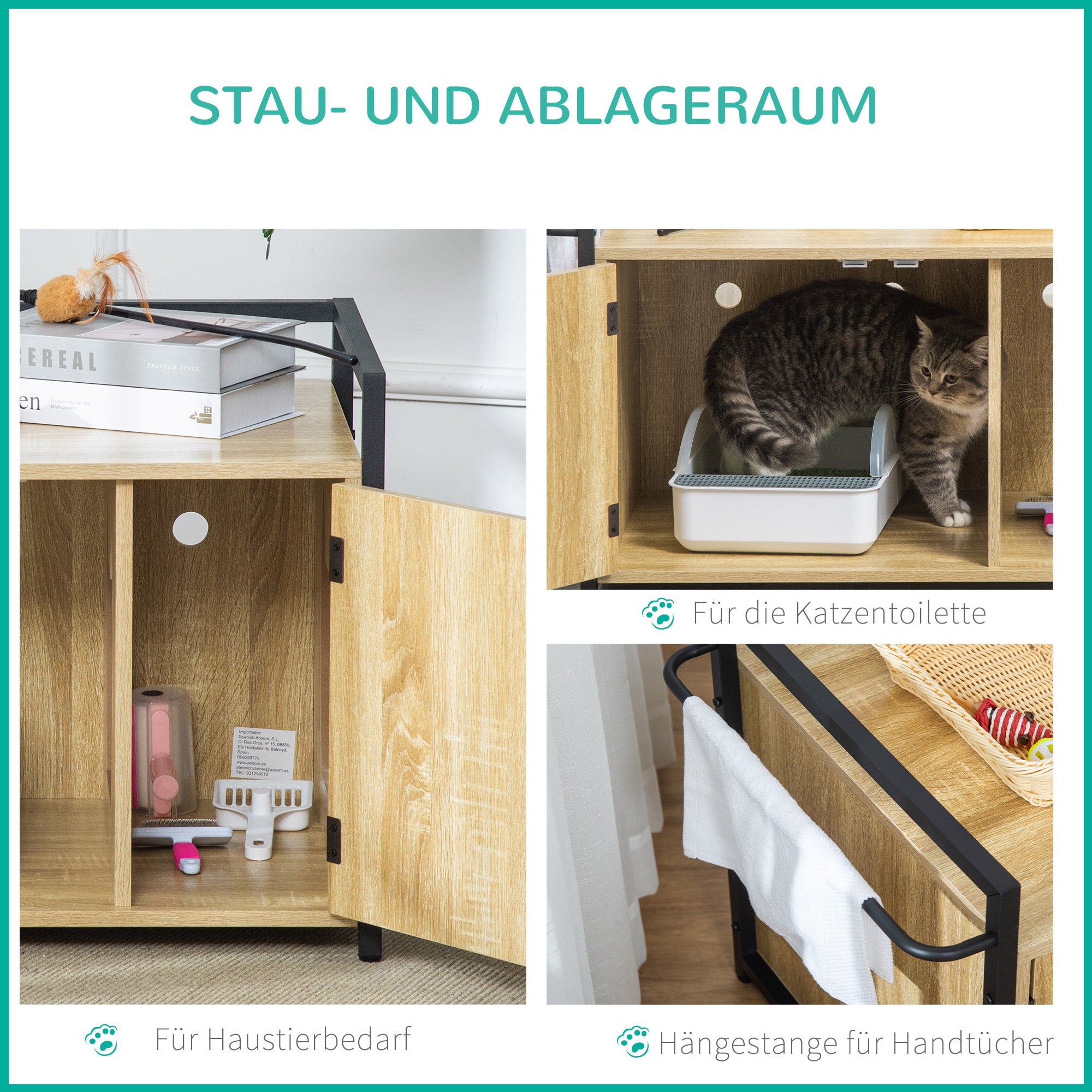 PawHut Katzenschrank für Katzentoilette Katzenklo Beistelltisch Katzenhaus Katzenkommode Schrank Natur 82,3 x 51 x 54 cm