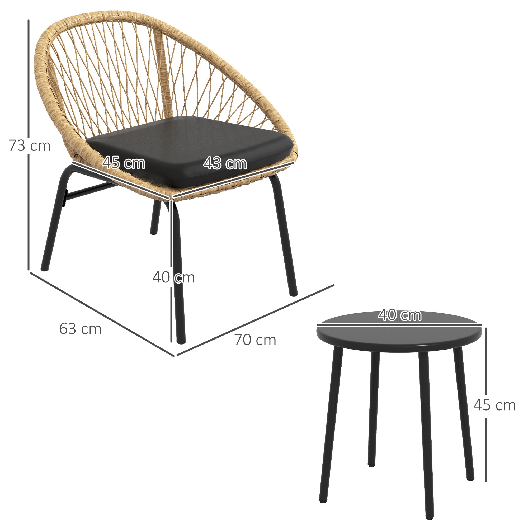 Outsunny Rattan Terrassengarnitur, Gartenmöbel-Set, 2 Sessel & Tisch, Gelb