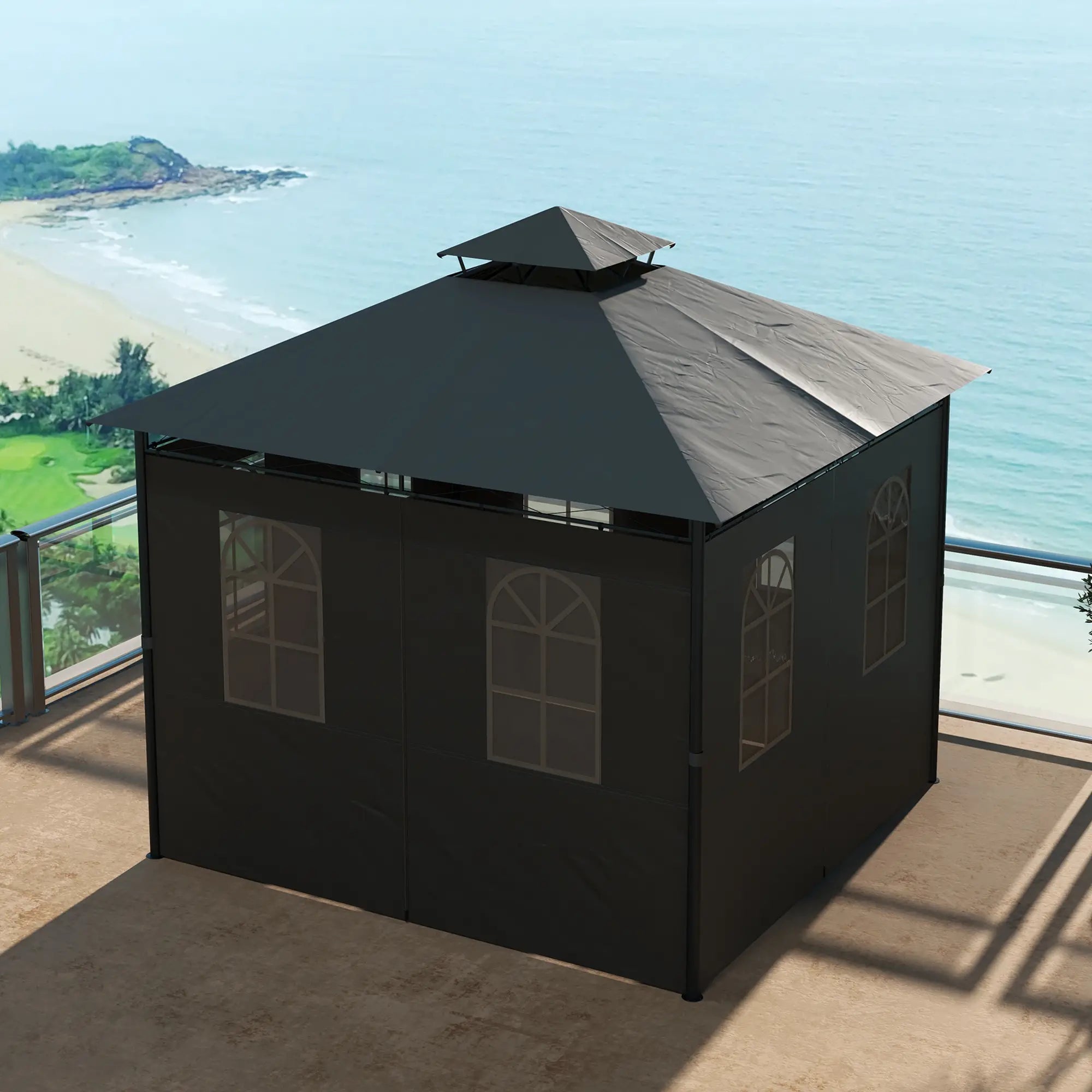 Wetterfester Pavillon 3x3?m mit Seitenwand, Dunkelgrau