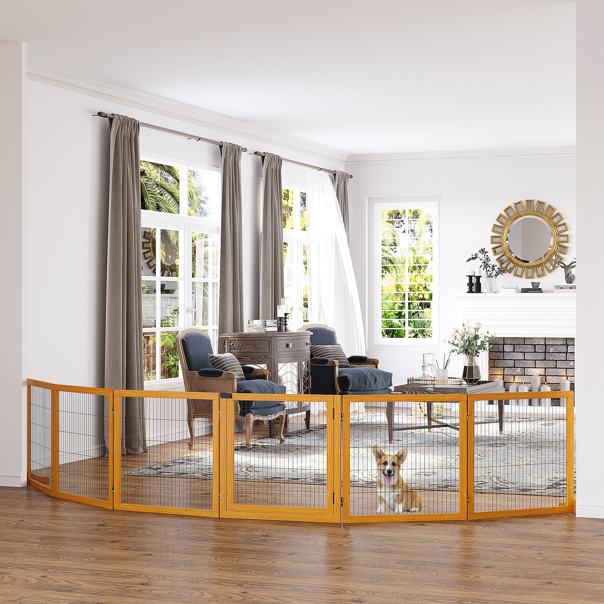 PawHut Absperrgitter für Hunde, klappbar, 432 x 36 x 70 cm, Kiefernholz, Gelb