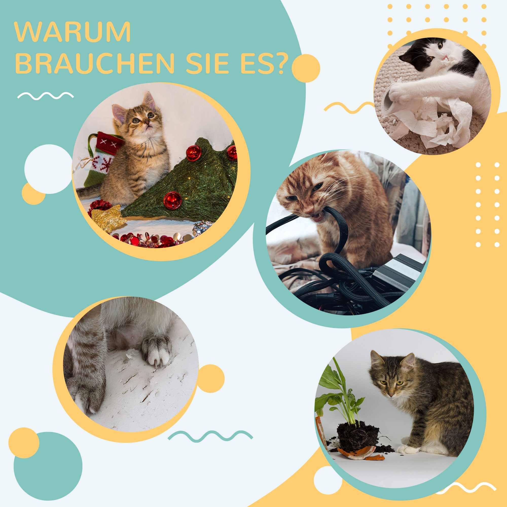 PawHut Kratzbrett inkl. Spielzeug, Kratzmatte, Katzenspielzeug, 40 cm x 40 cm x 4,5 cm, Natur