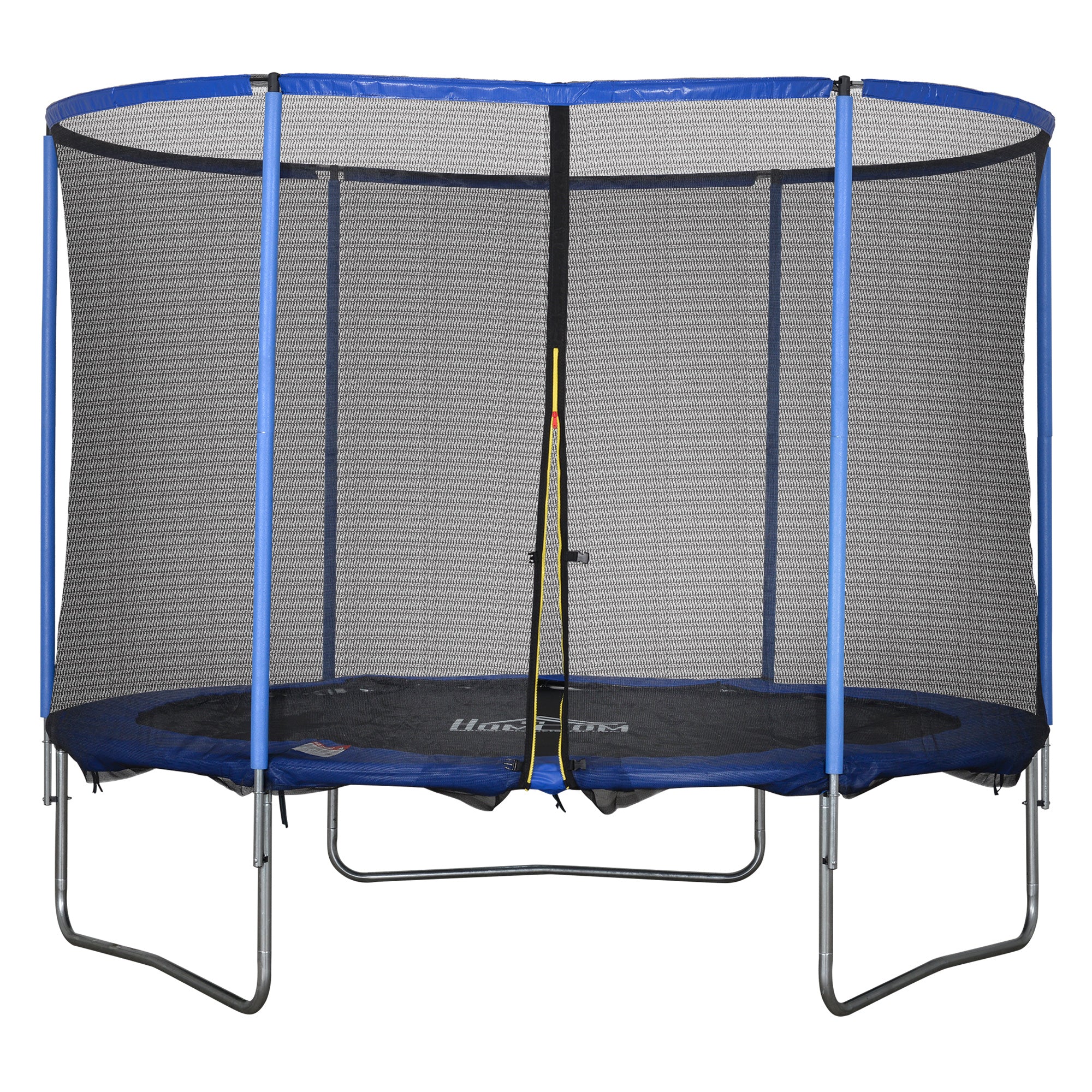 HOMCOM Trampolin mit Sicherheitsnetz Gartentrampolin für Innen- und Außenbereich Fitnesstrampolin für Kinder und Erwachsene Stahl Blau+Schwarz bis 113,6 kg Ø305 x 248H cm