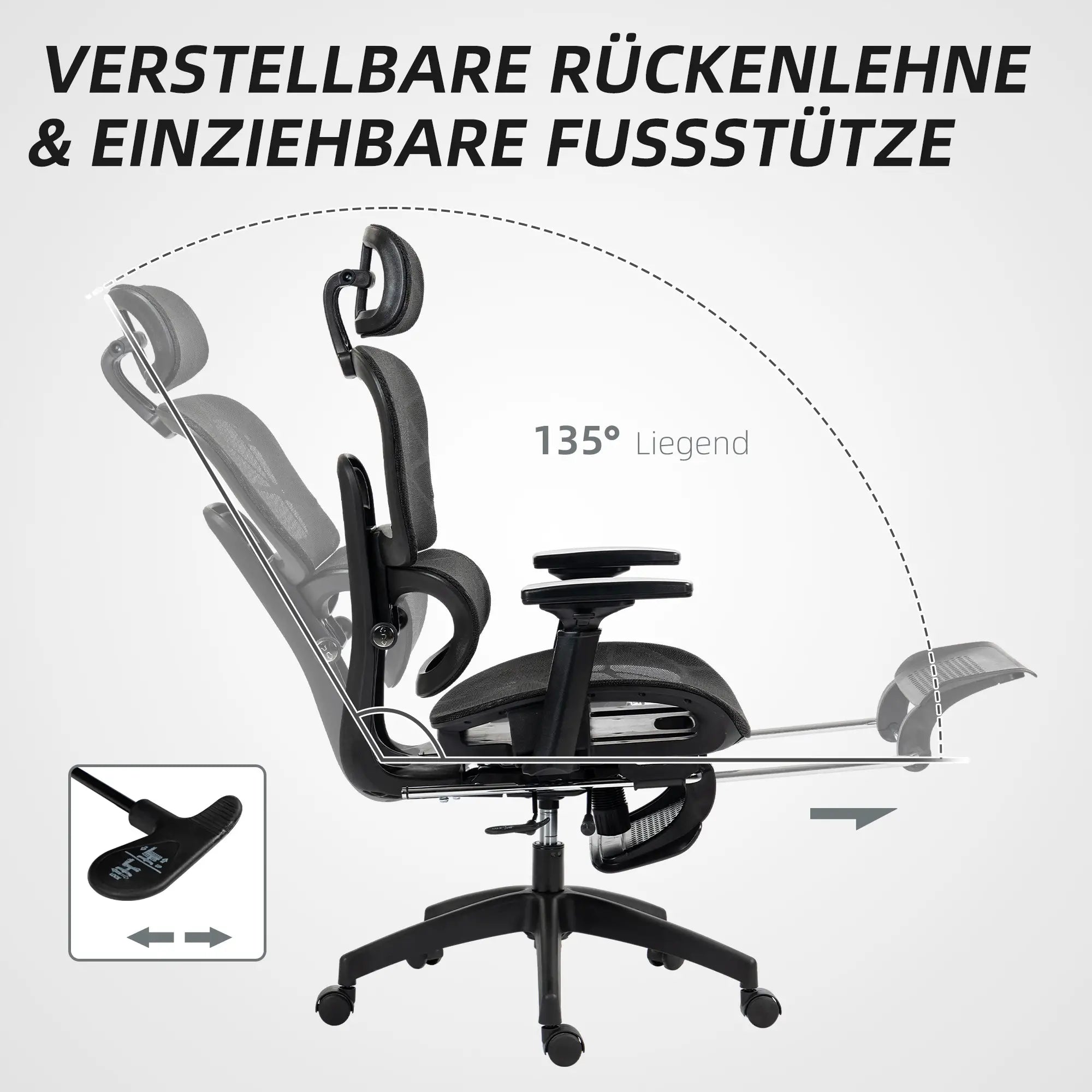 HOMCOM Bürostuhl ergonomisch verstellbar mit Liegefunktion