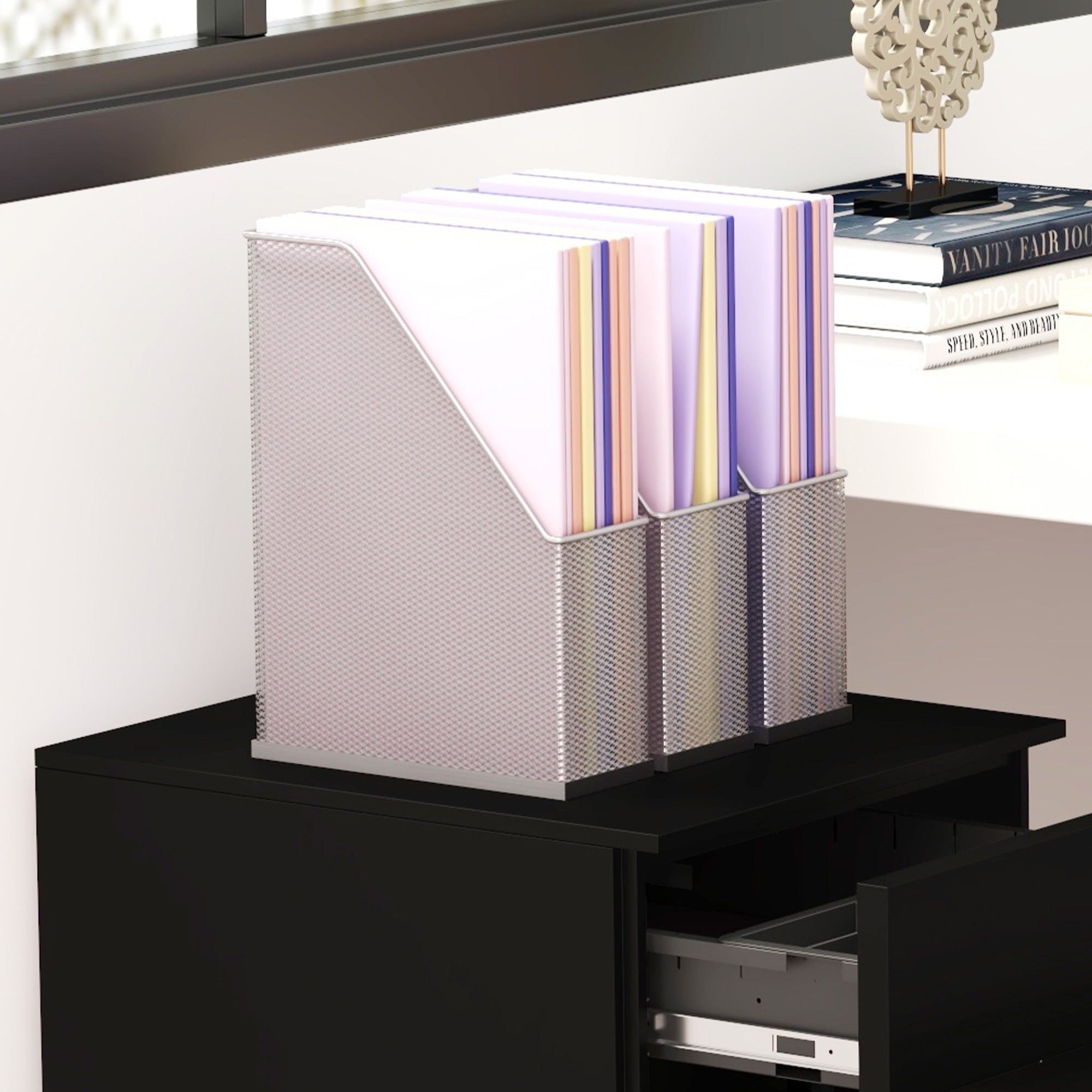 Vinsetto Rollcontainer Aktenschrank, 3 Schubladen, abschließbar, rollbar, 37 cm x 43,5 cm x 60 cm, Schwarz