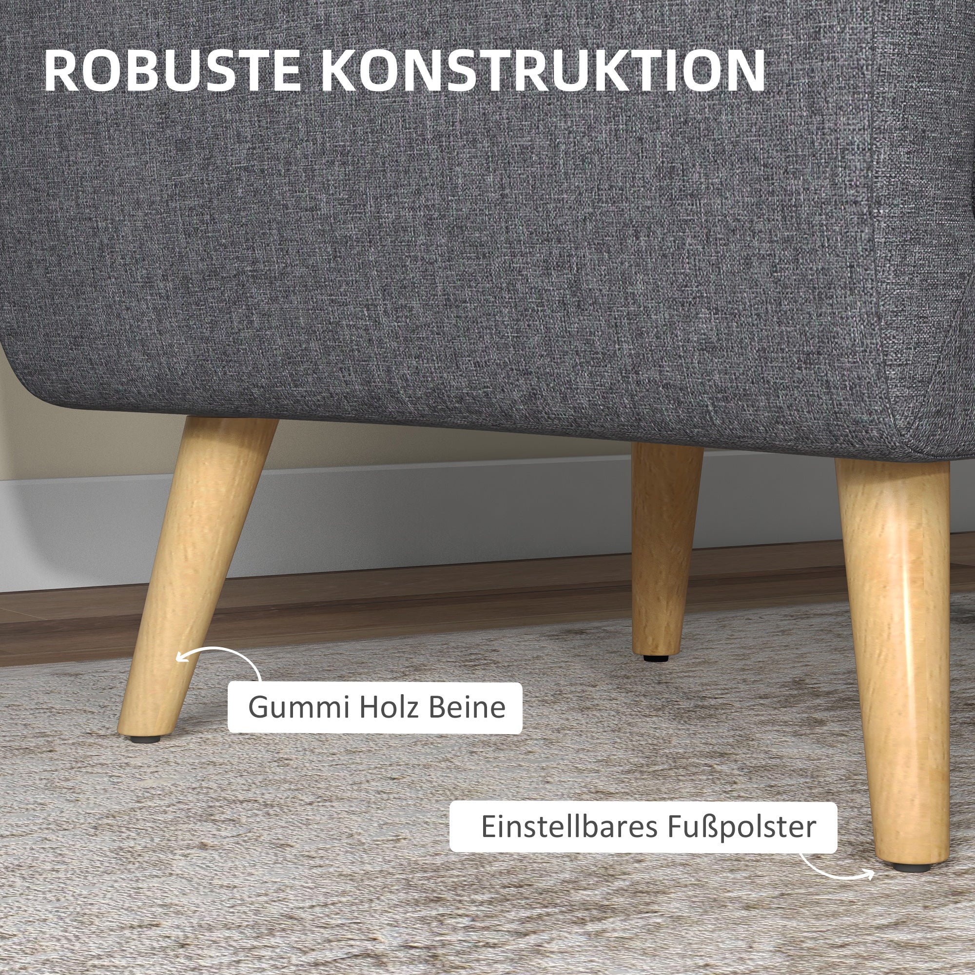 HOMCOM Sessel im Skandi-Design, Akzentsessel, Knopfheftung, Natur + Hellgrau