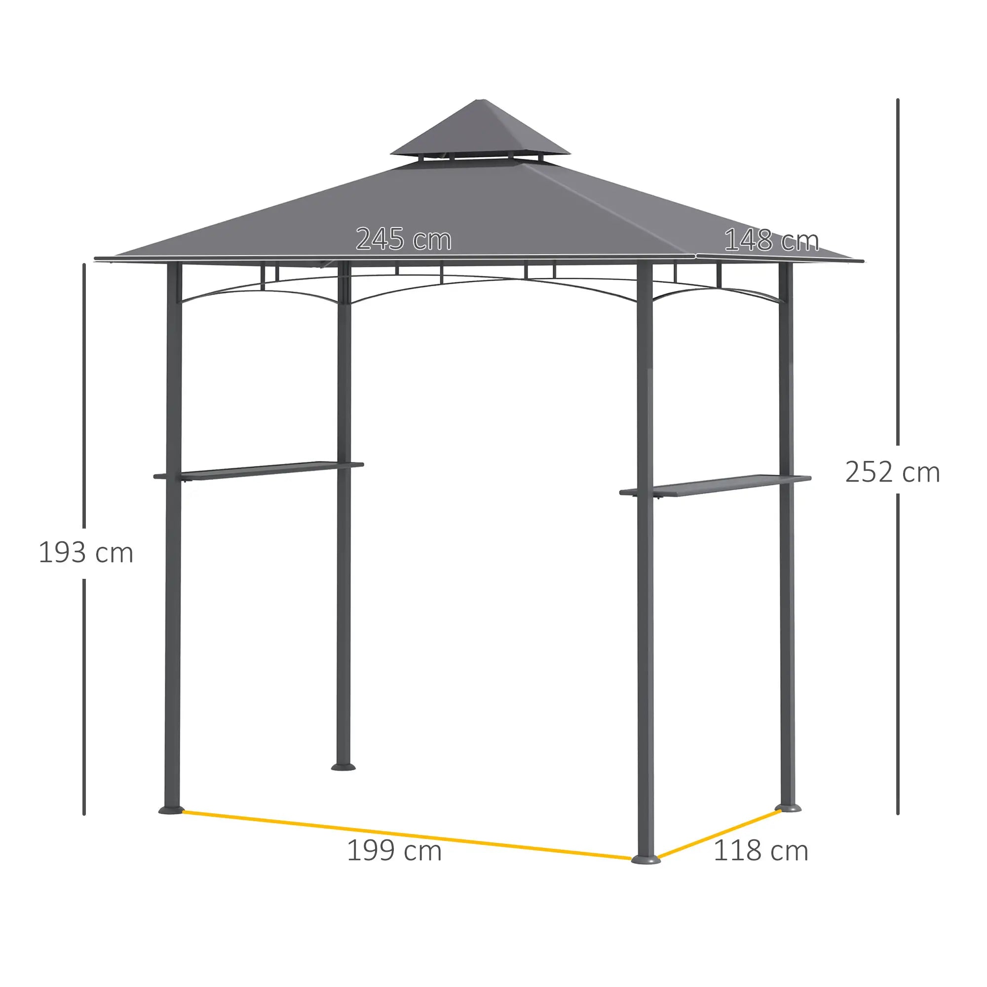 Outsunny Grillpavillon 245x148 cm mit Doppeldach Grau