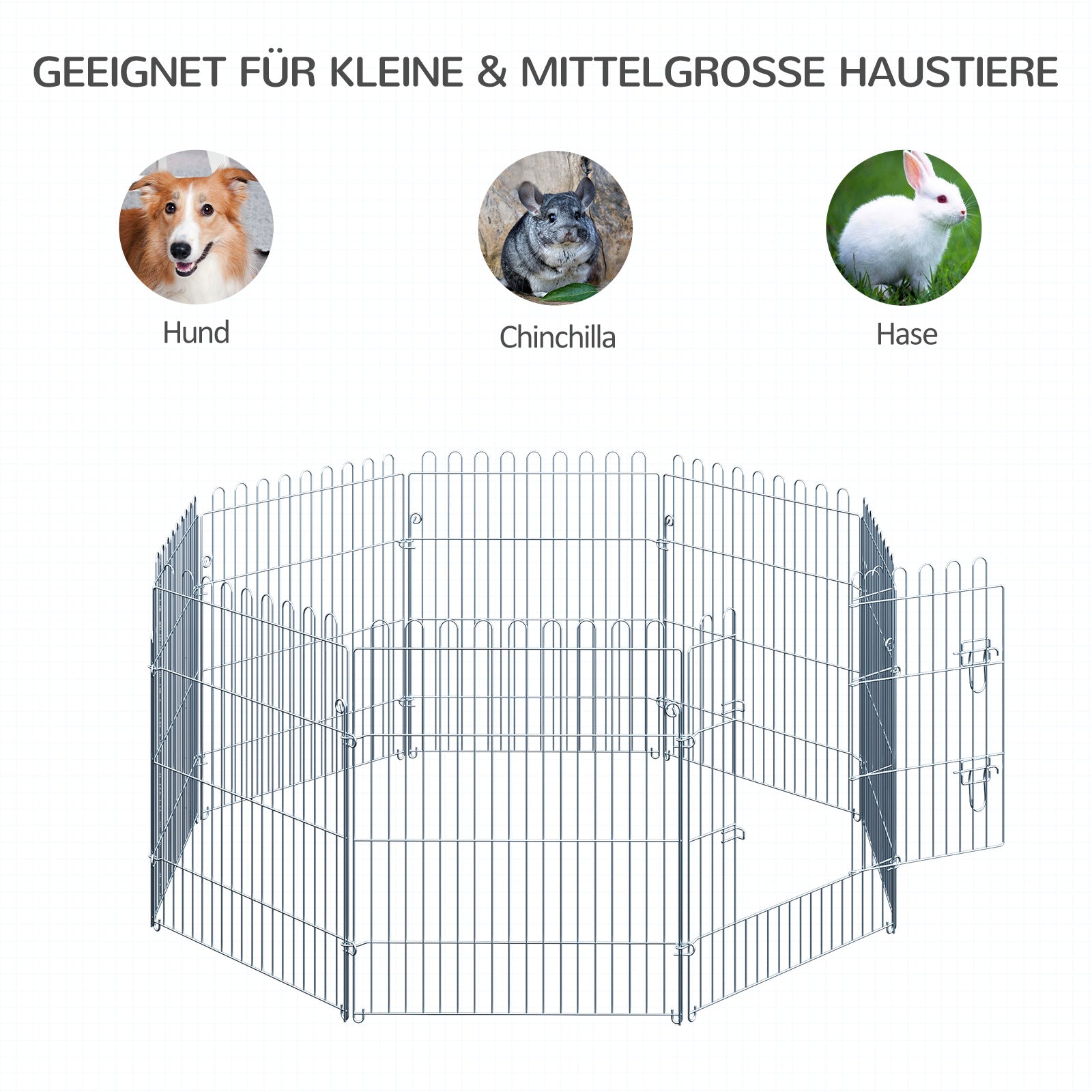 PawHut Freilaufgehege Welpenauslauf Welpenzaun Laufstall Welpengitter für Tiere 8-teilig B63 x H76 cm